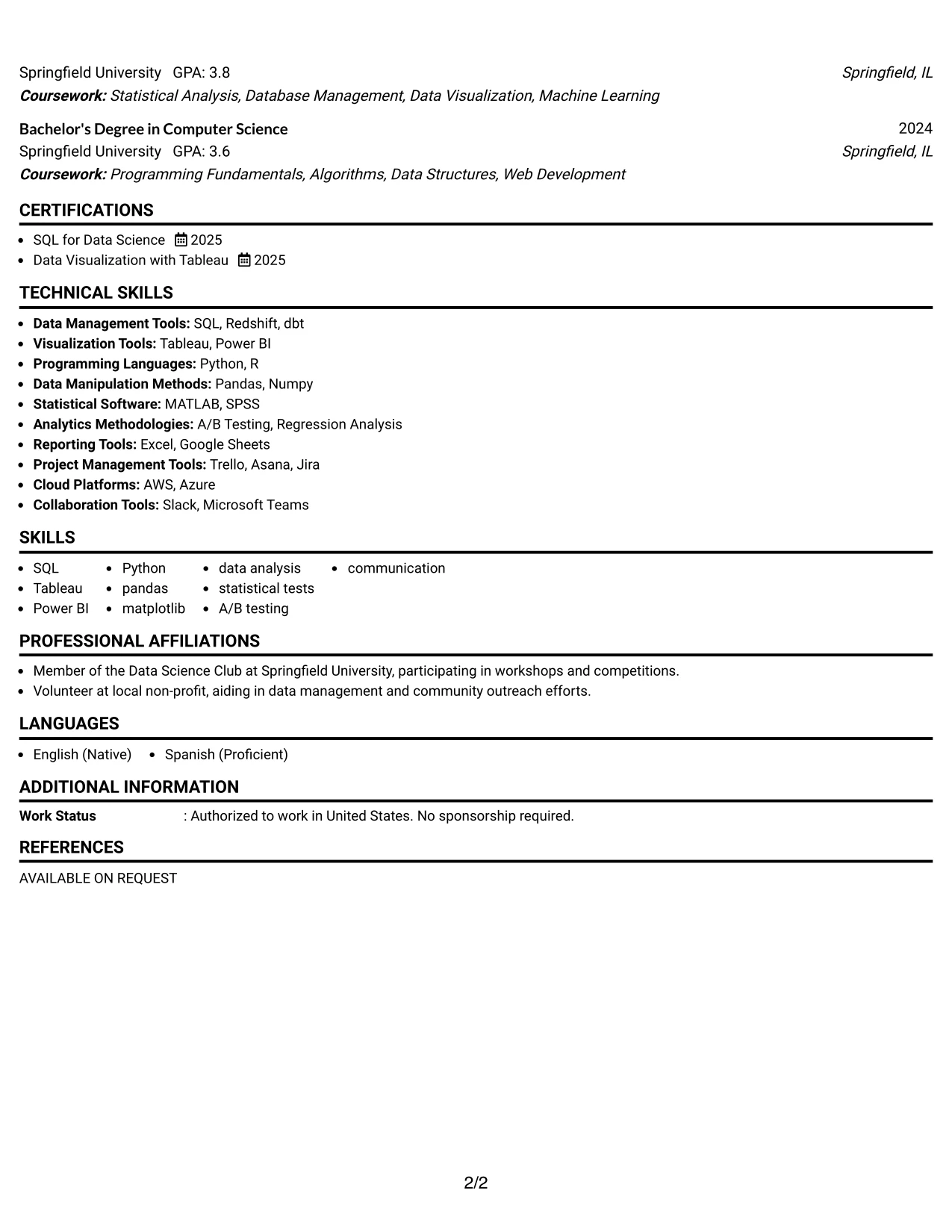 Resume Example Page 2