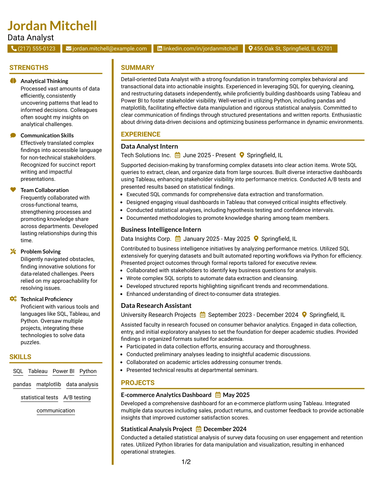 Resume Example Page 1