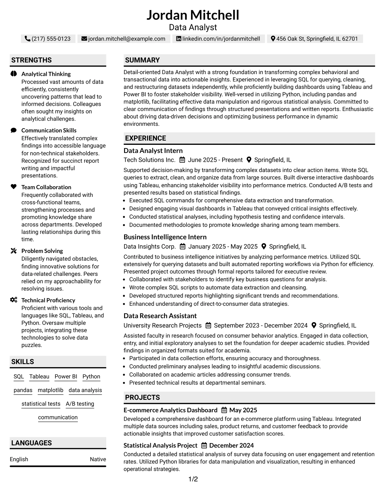 Resume Example Page 1