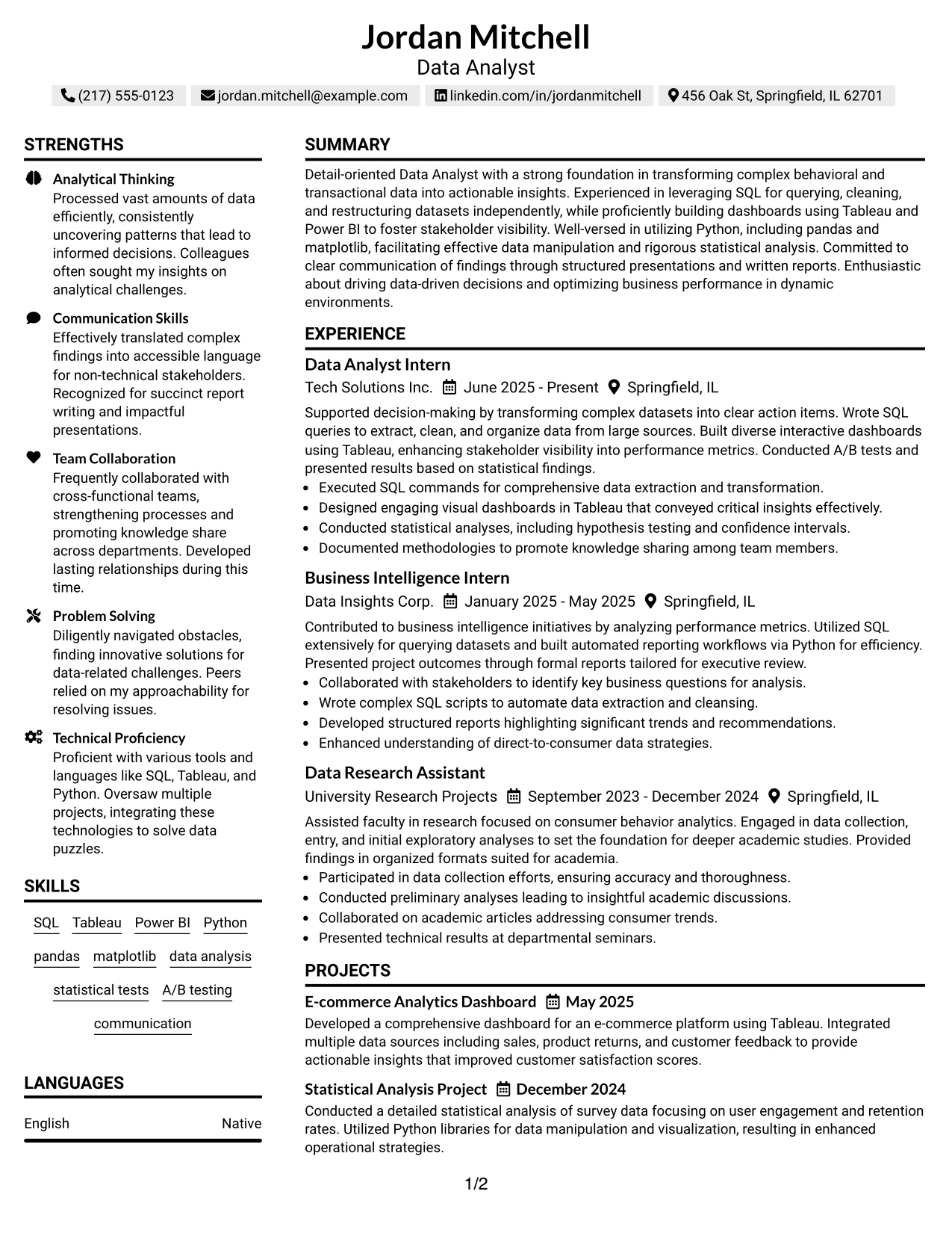 Resume Example Page 1
