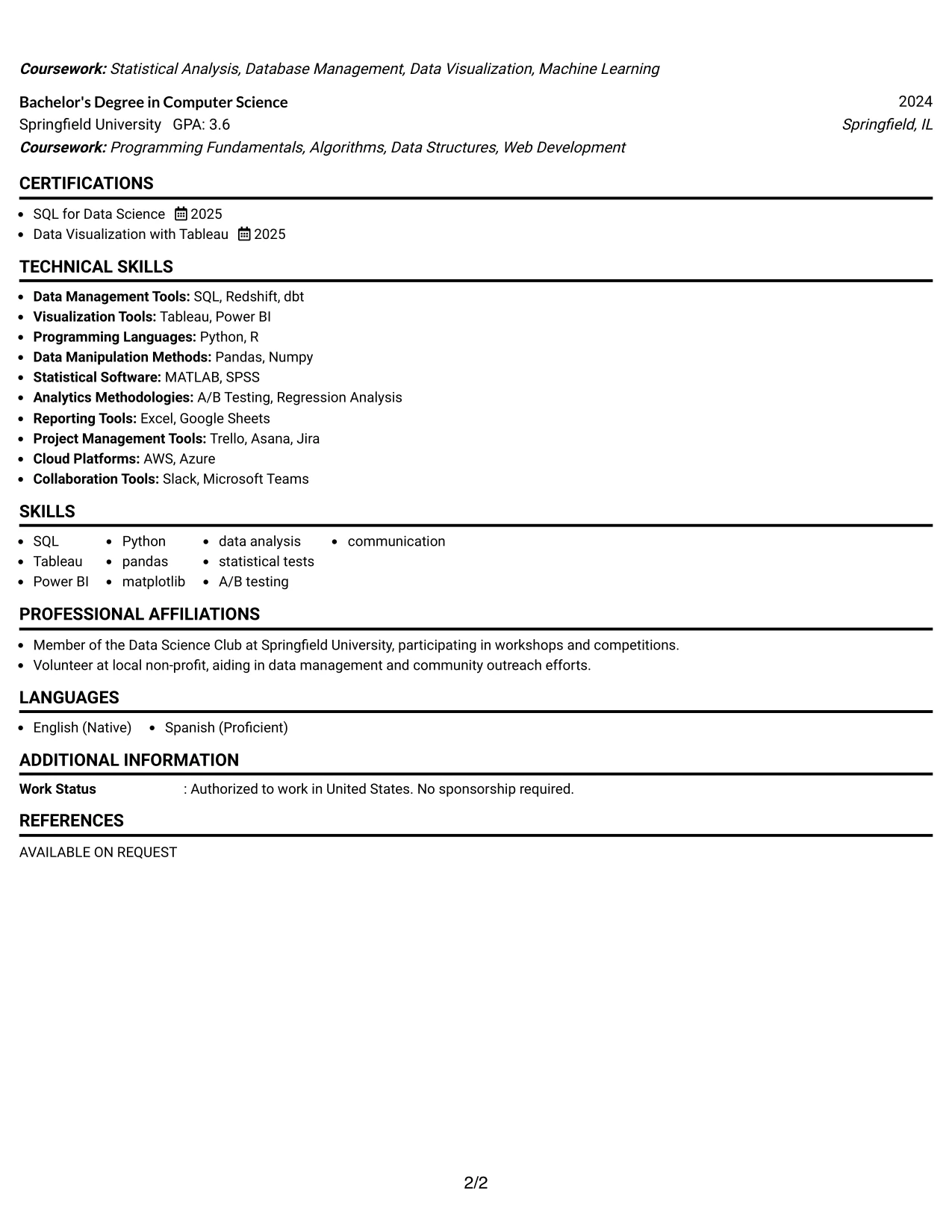 Resume Example Page 2