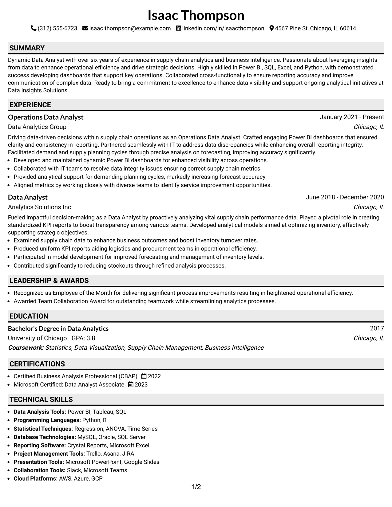 Resume Example Page 1
