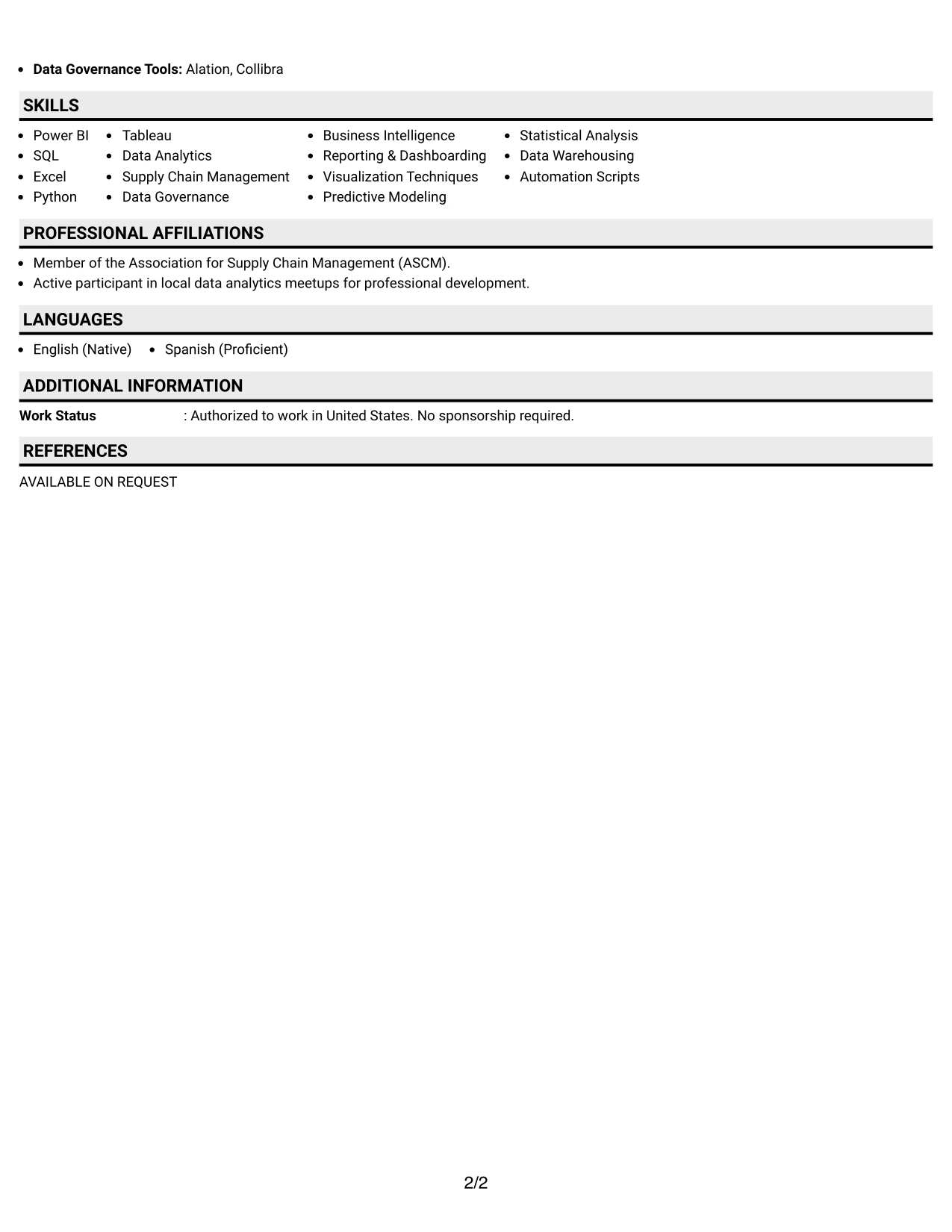 Resume Example Page 2