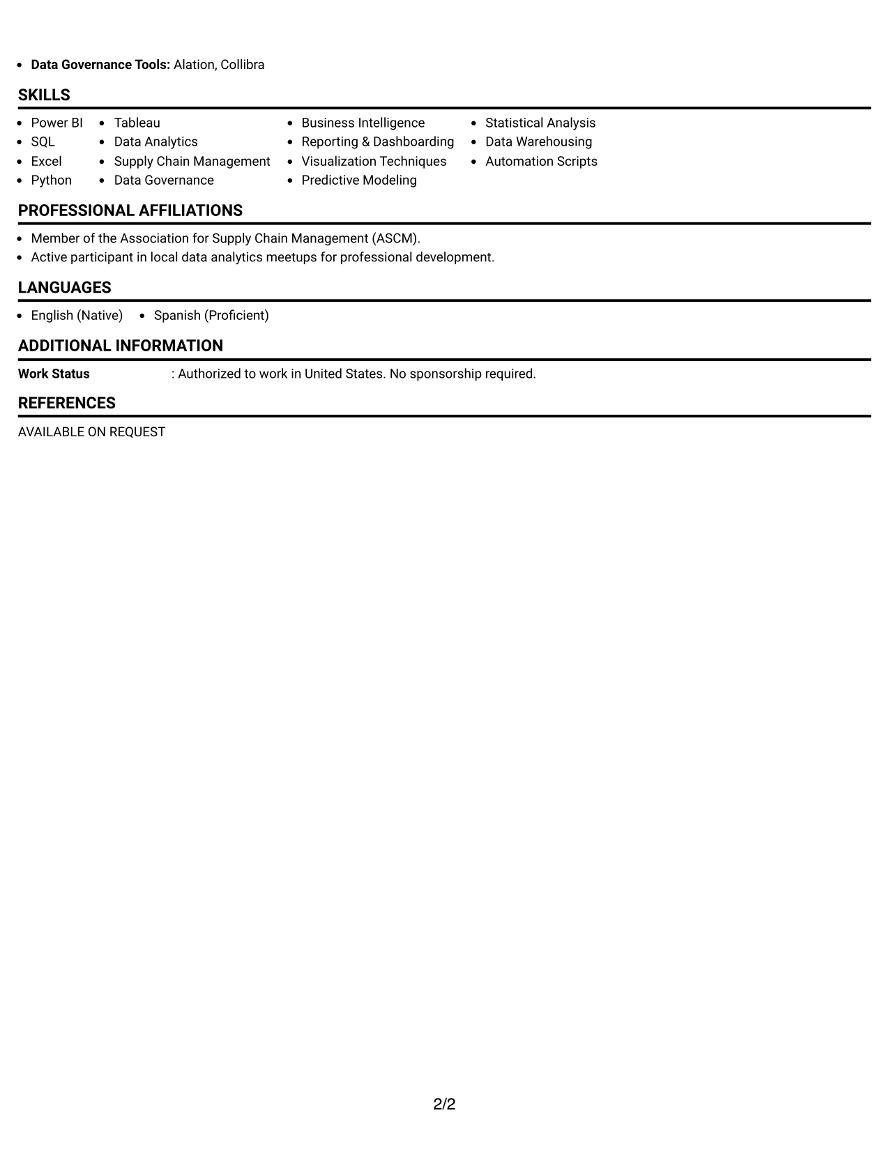 Resume Example Page 2