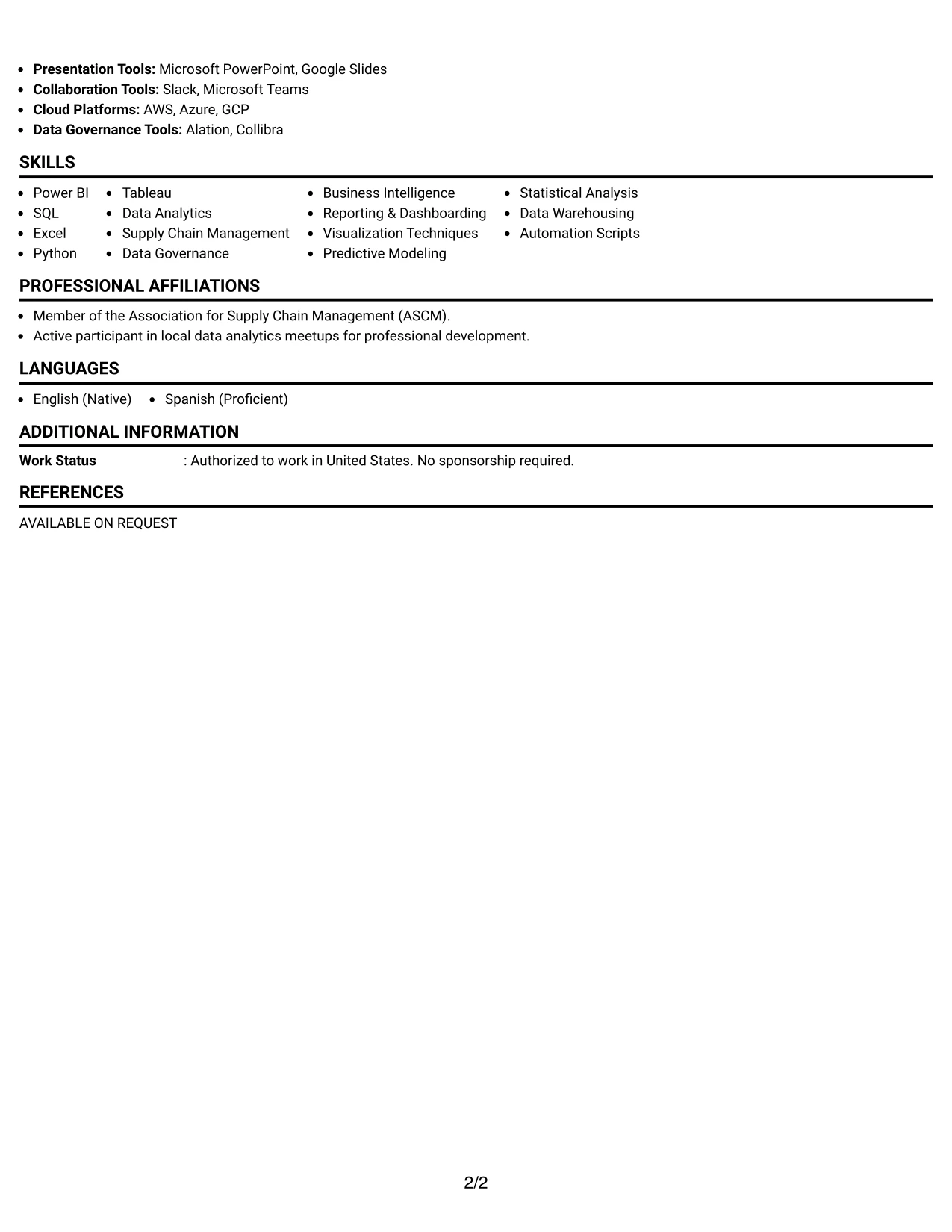 Resume Example Page 2