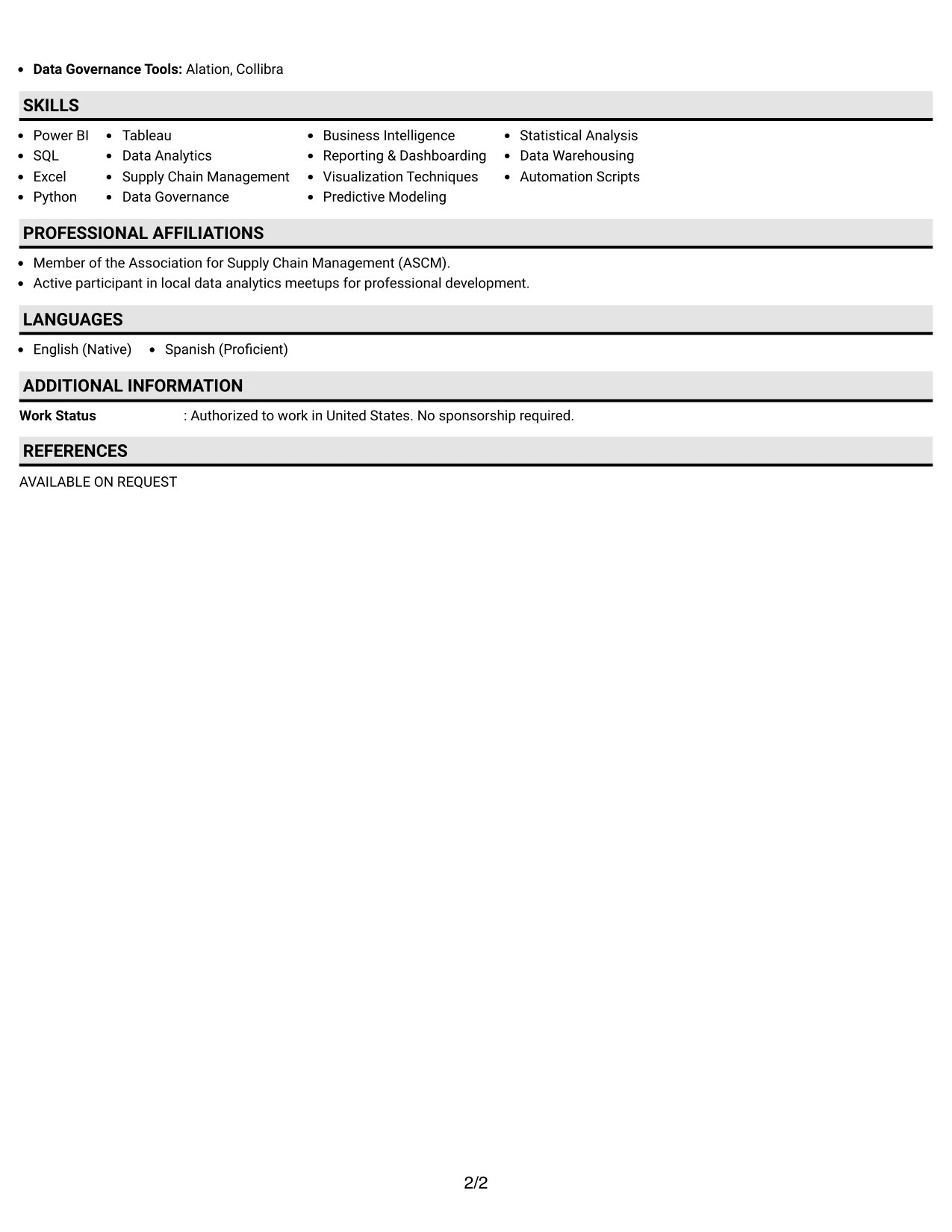 Resume Example Page 2