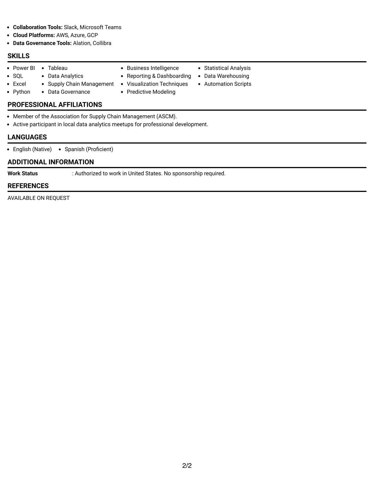Resume Example Page 2