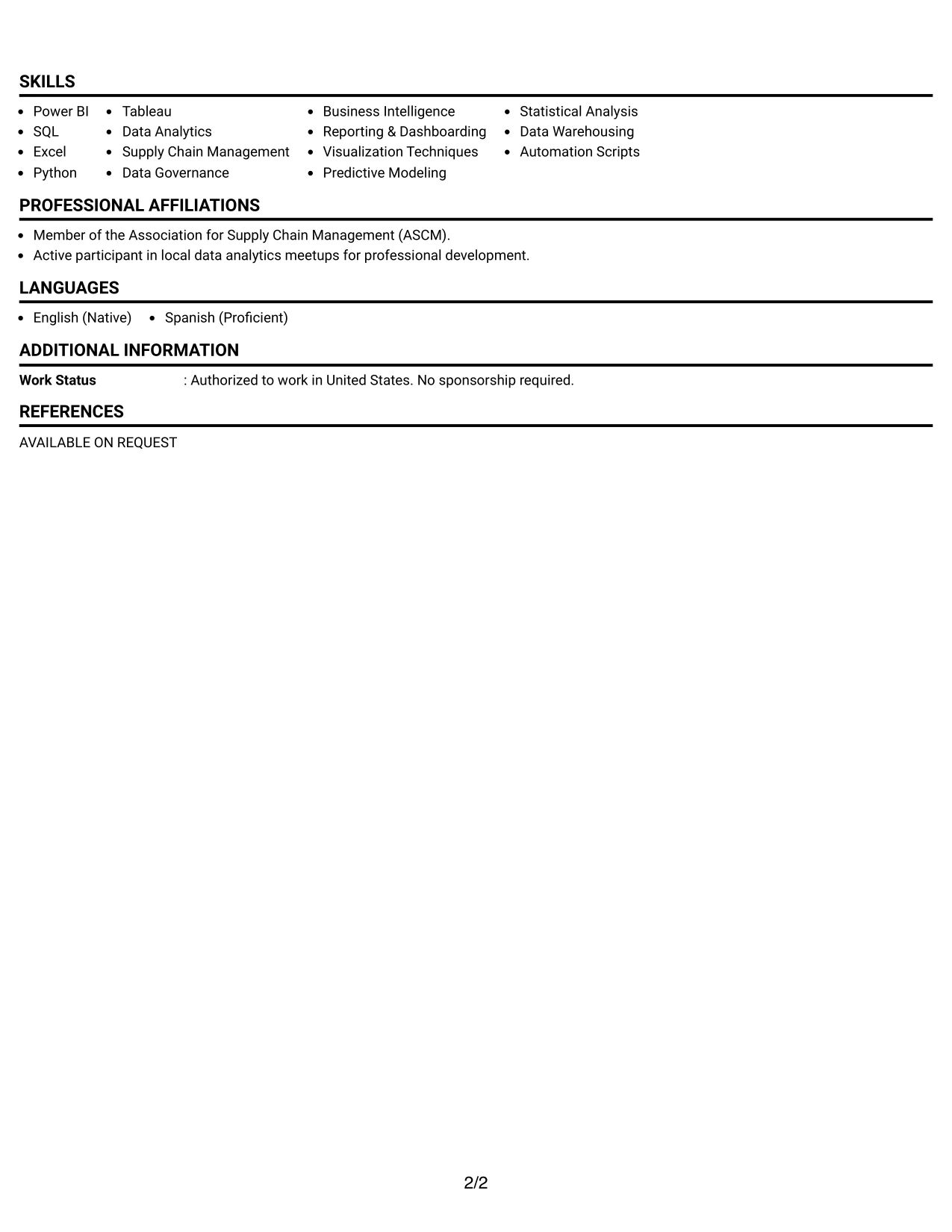 Resume Example Page 2