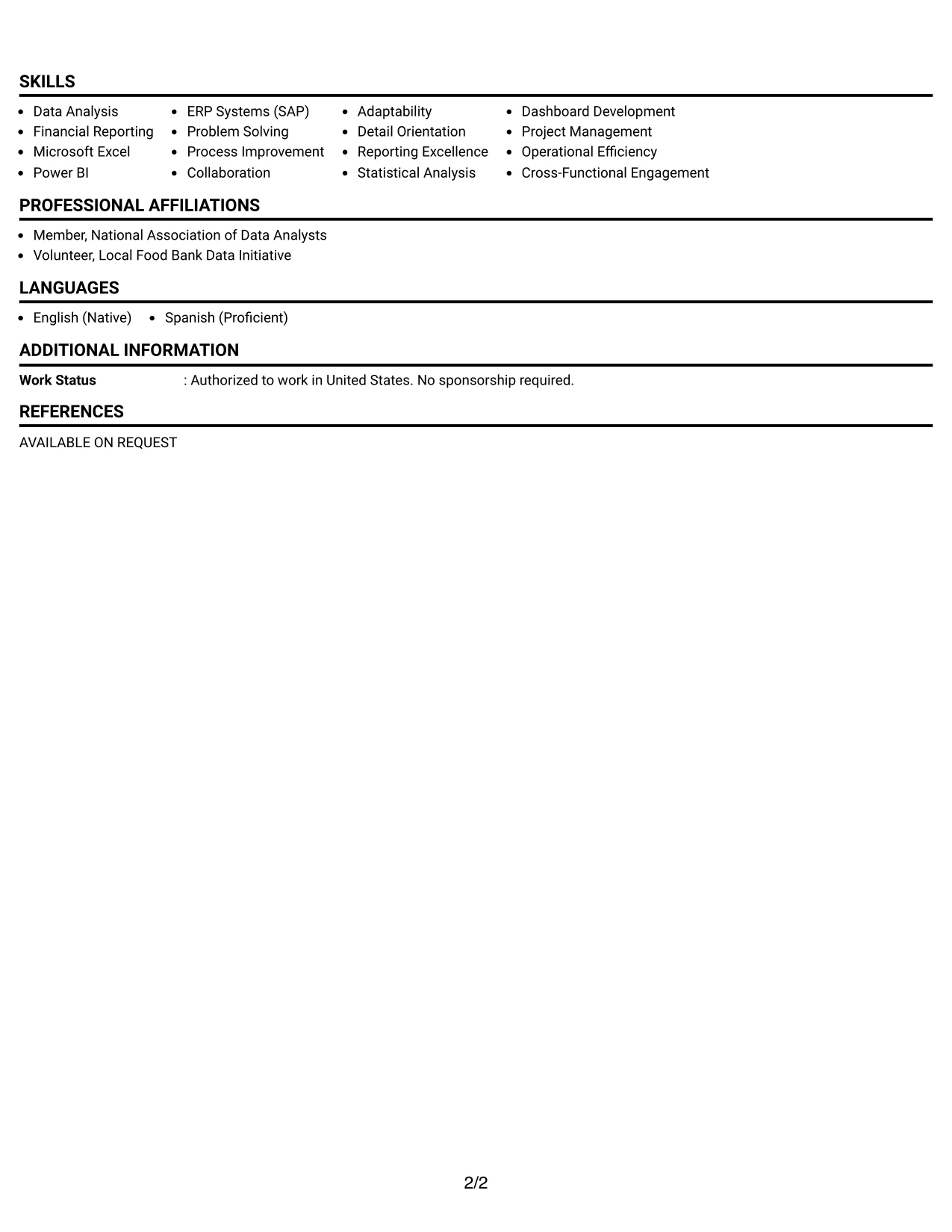 Resume Example Page 2