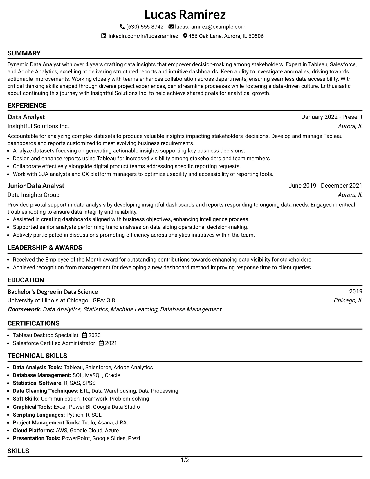 Resume Example Page 1