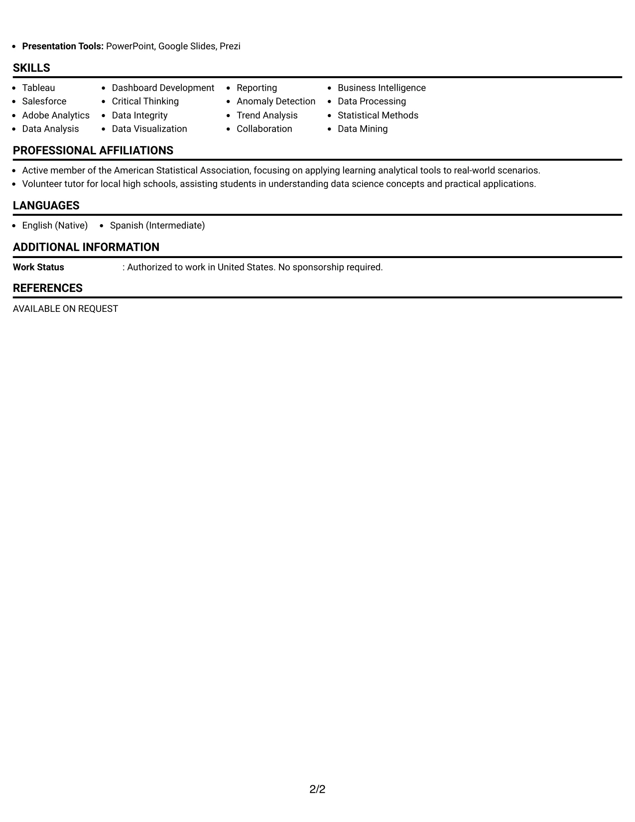 Resume Example Page 2