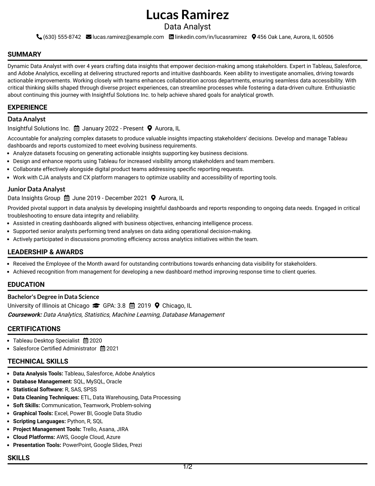 Resume Example Page 1
