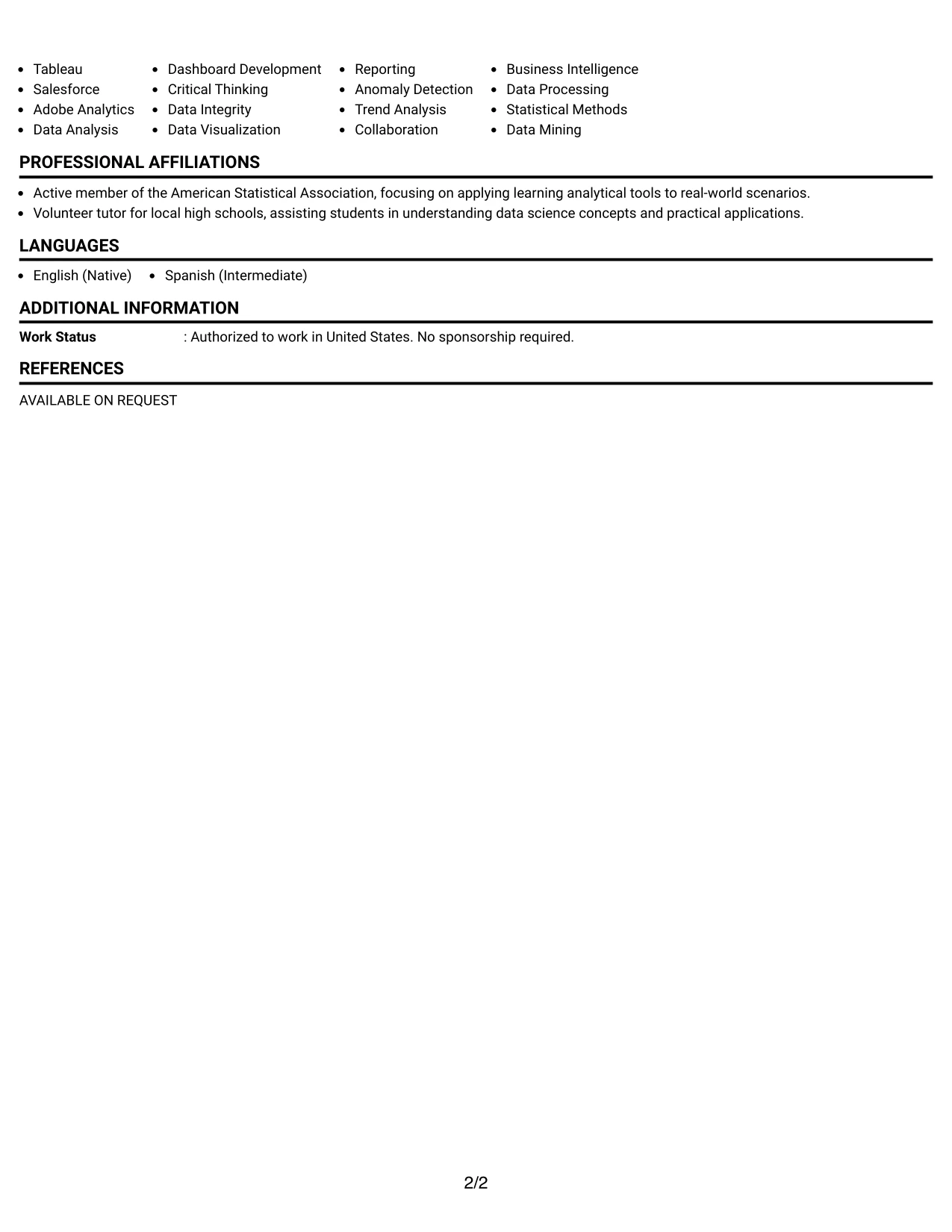 Resume Example Page 2