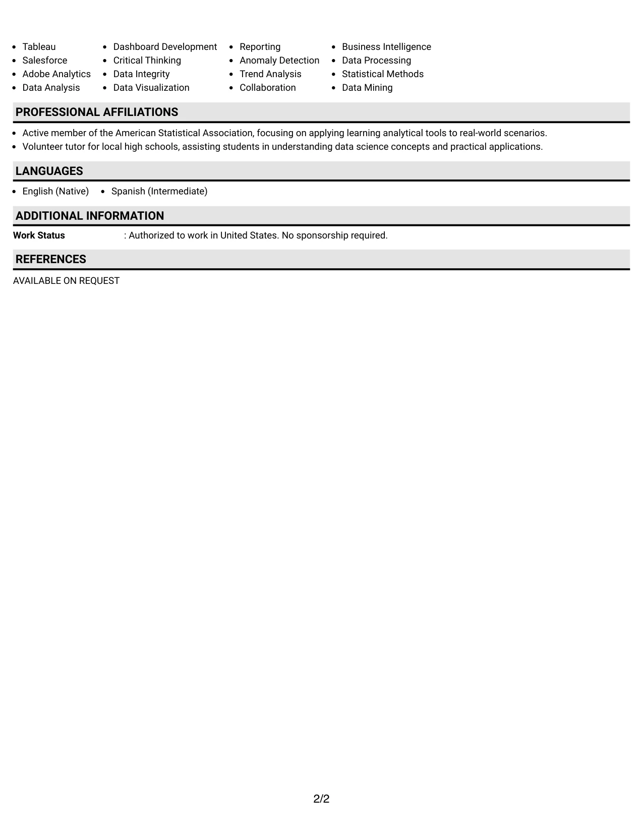 Resume Example Page 2