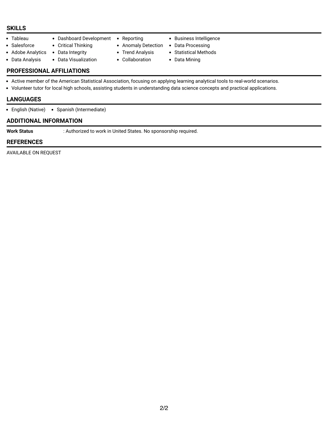 Resume Example Page 2