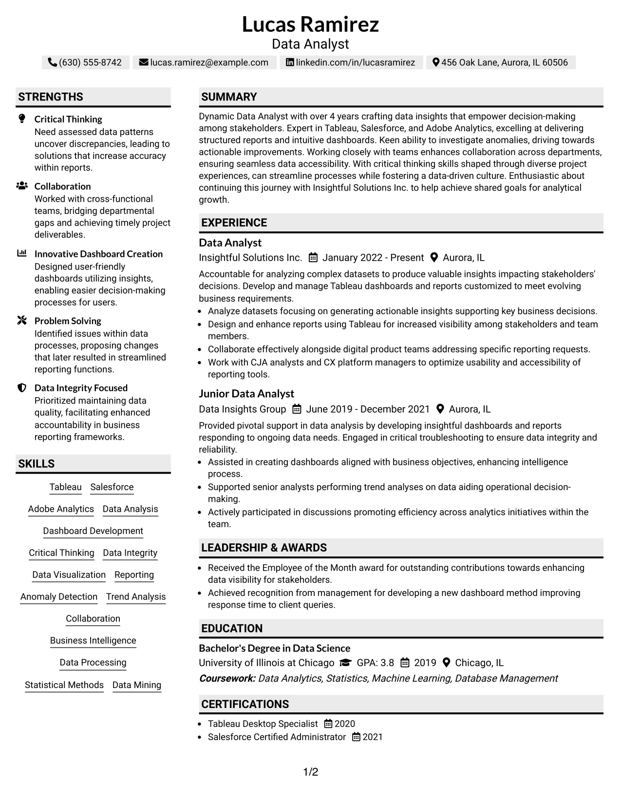 Resume Example Page 1