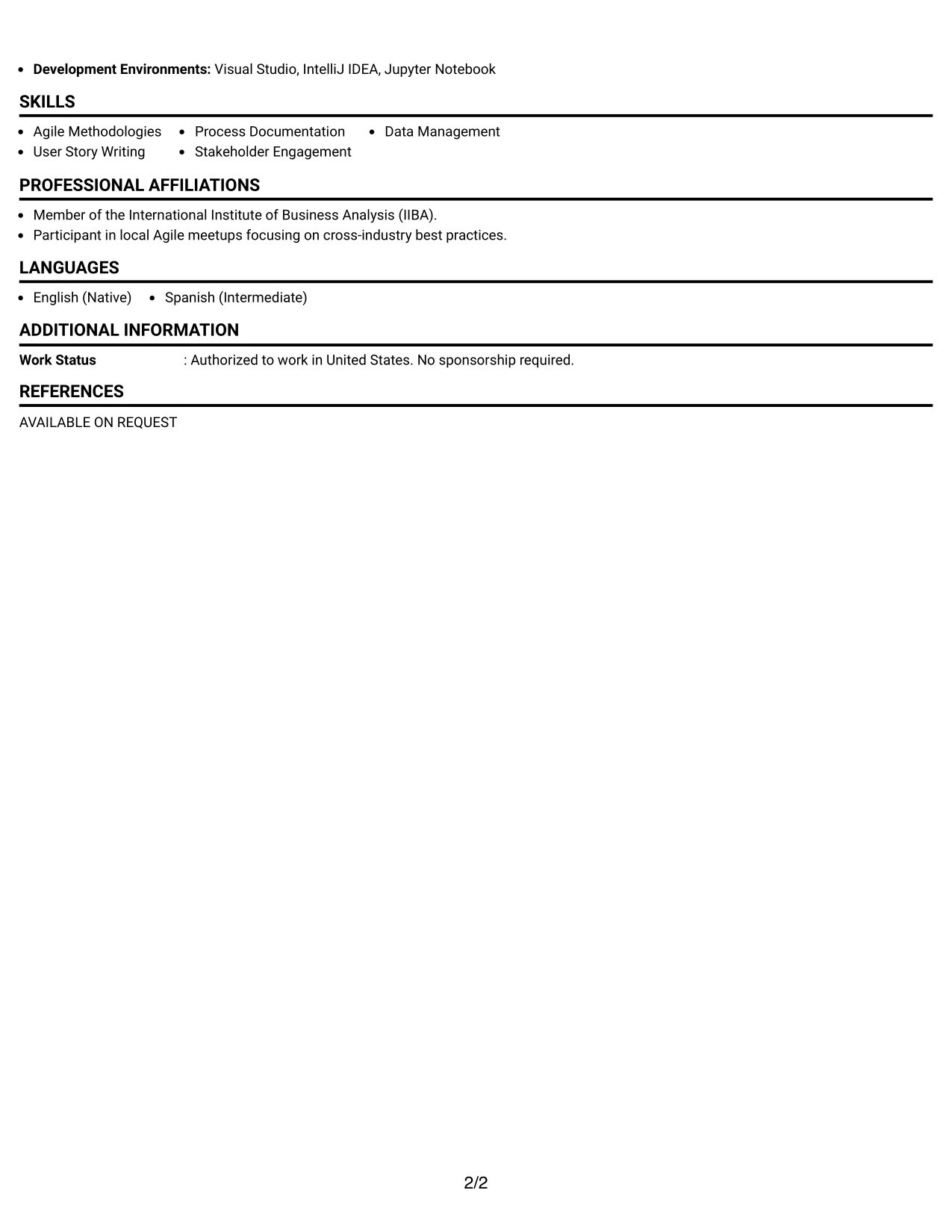 Resume Example Page 2