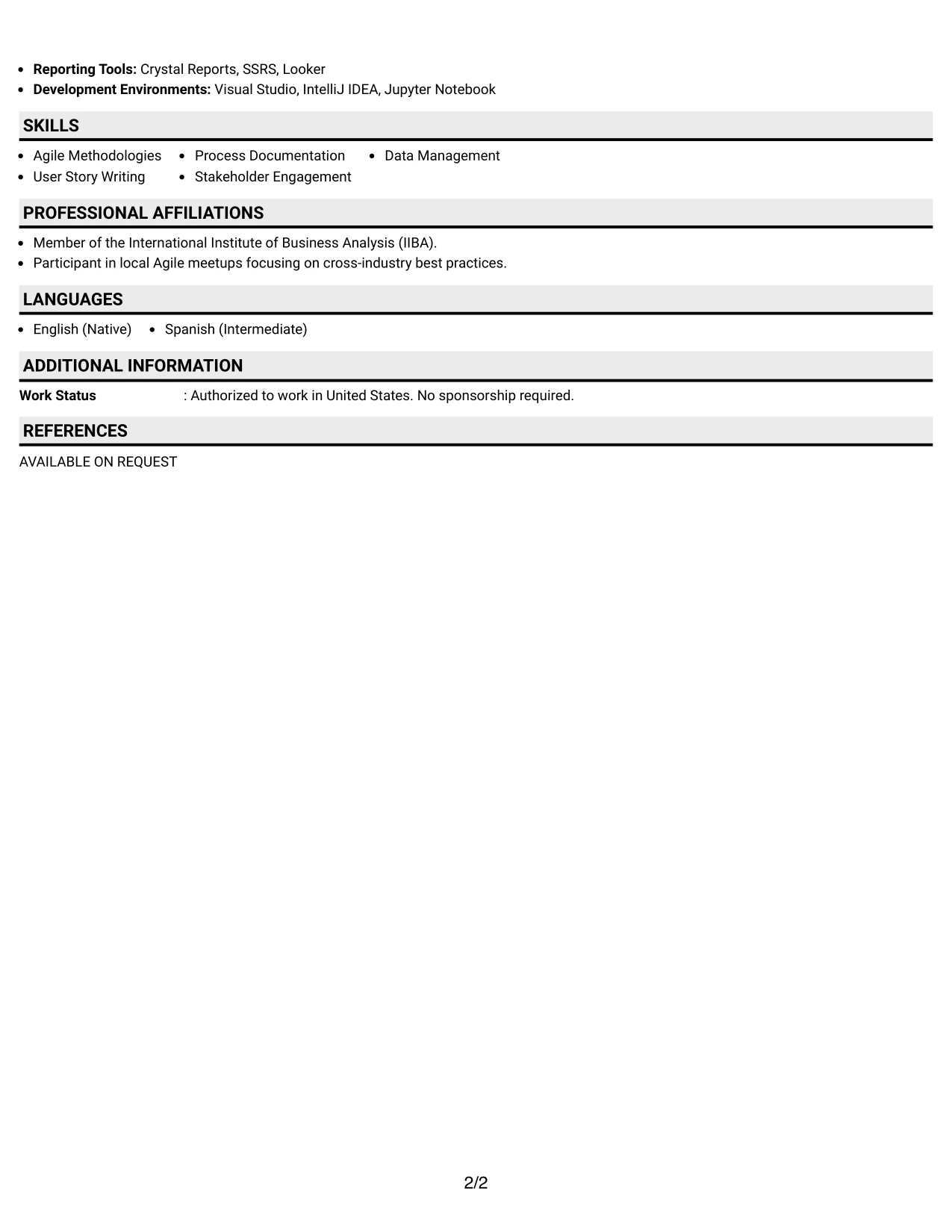 Resume Example Page 2