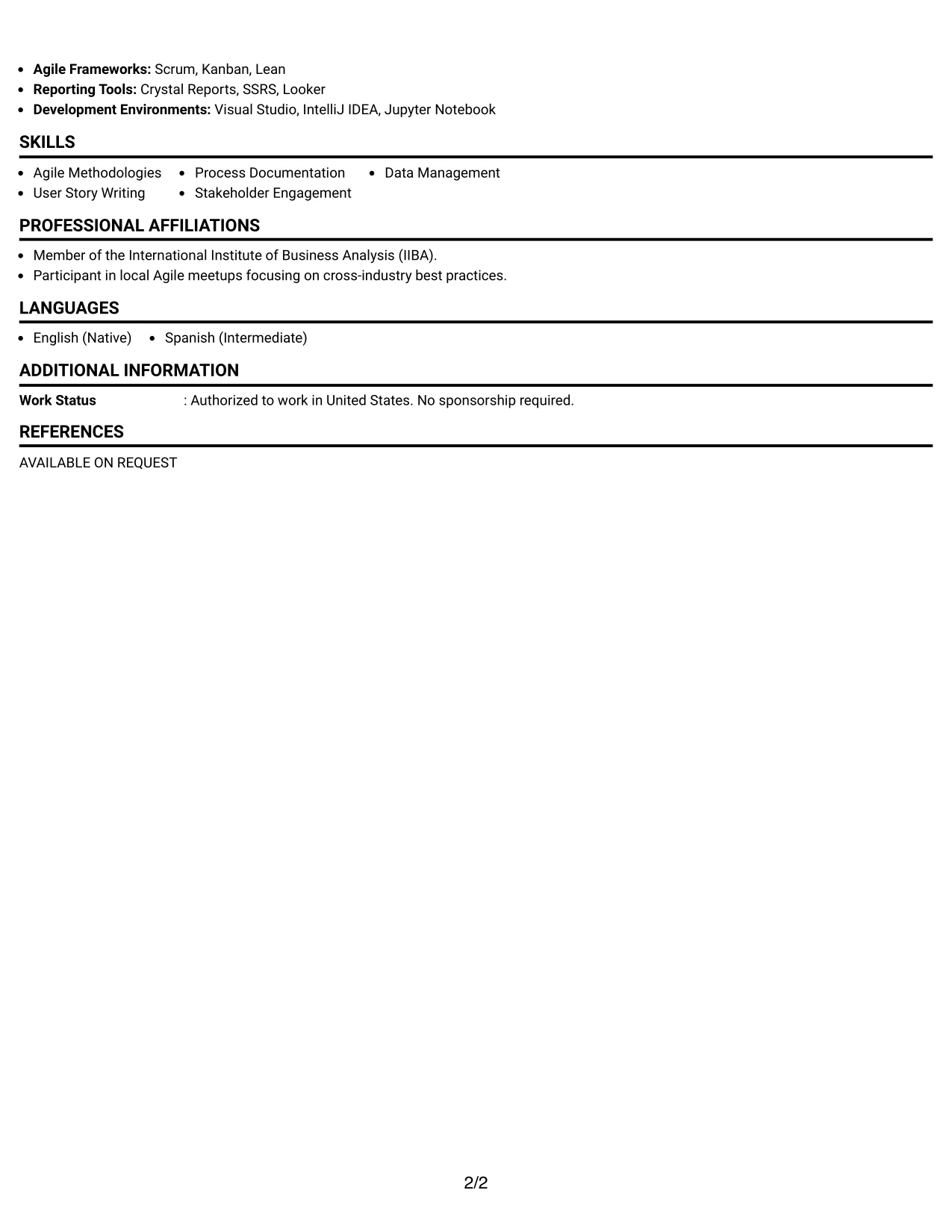 Resume Example Page 2