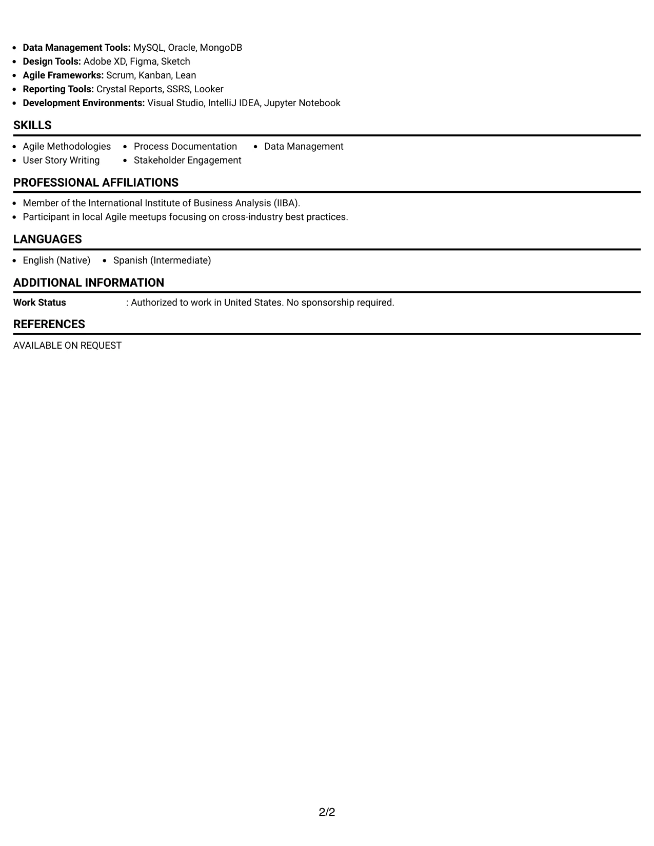 Resume Example Page 2