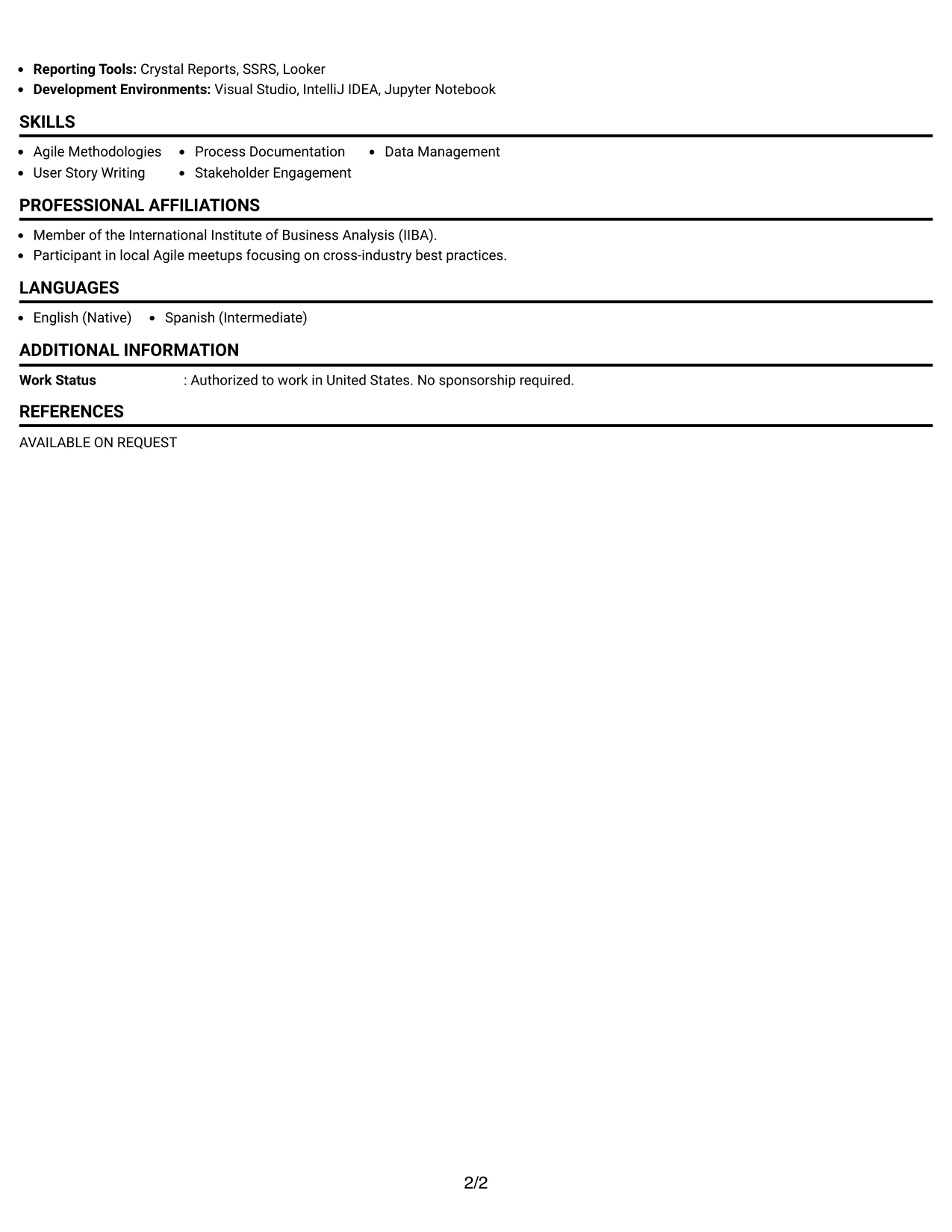 Resume Example Page 2