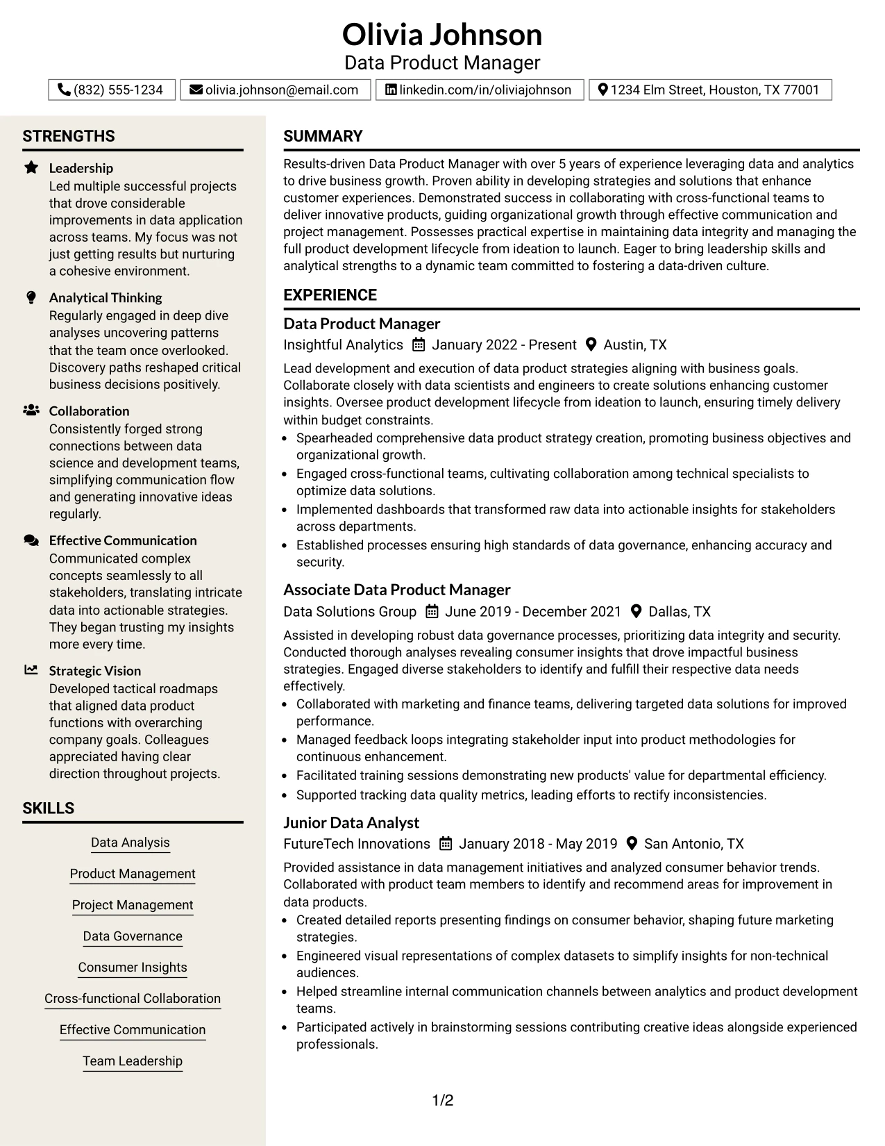 Resume Example Page 1