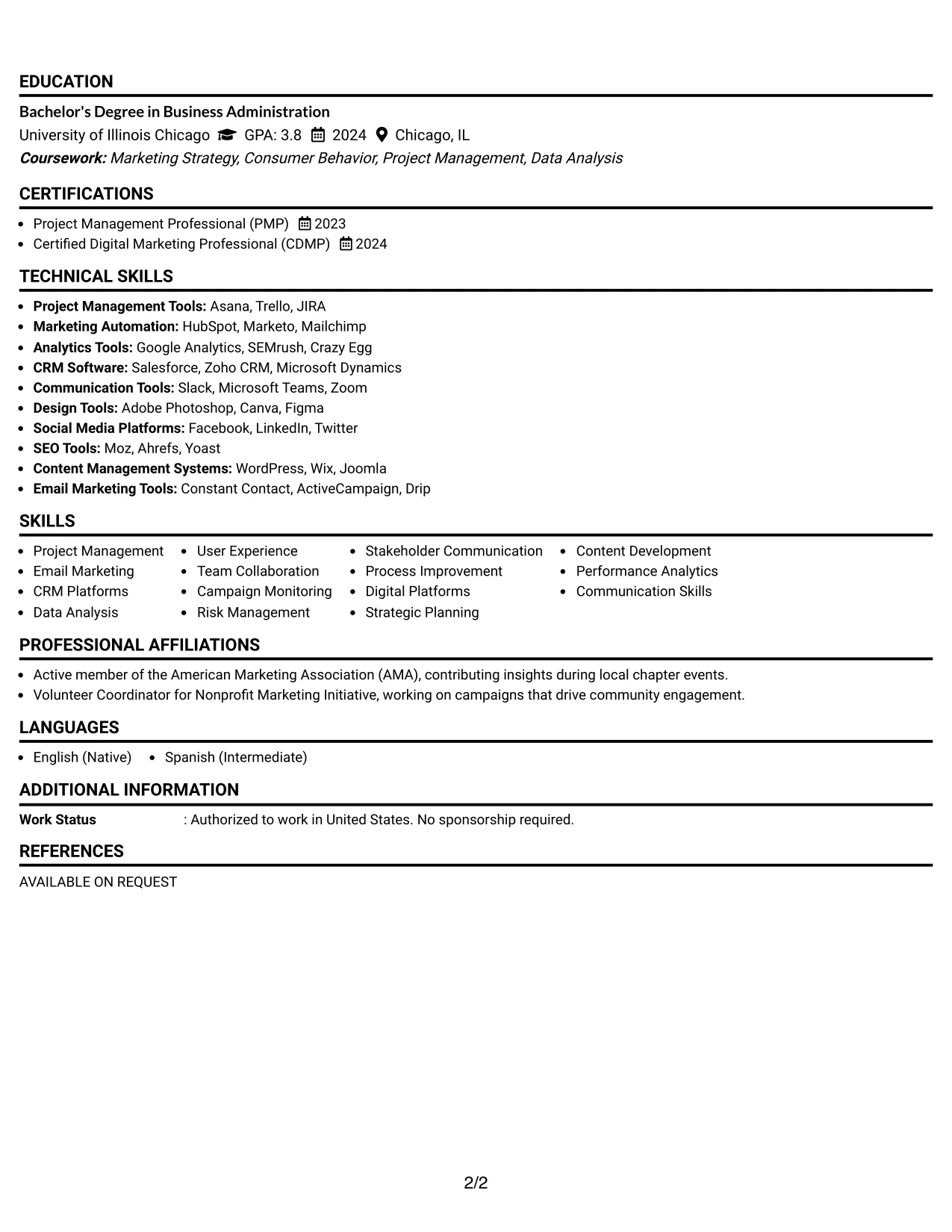 Resume Example Page 2