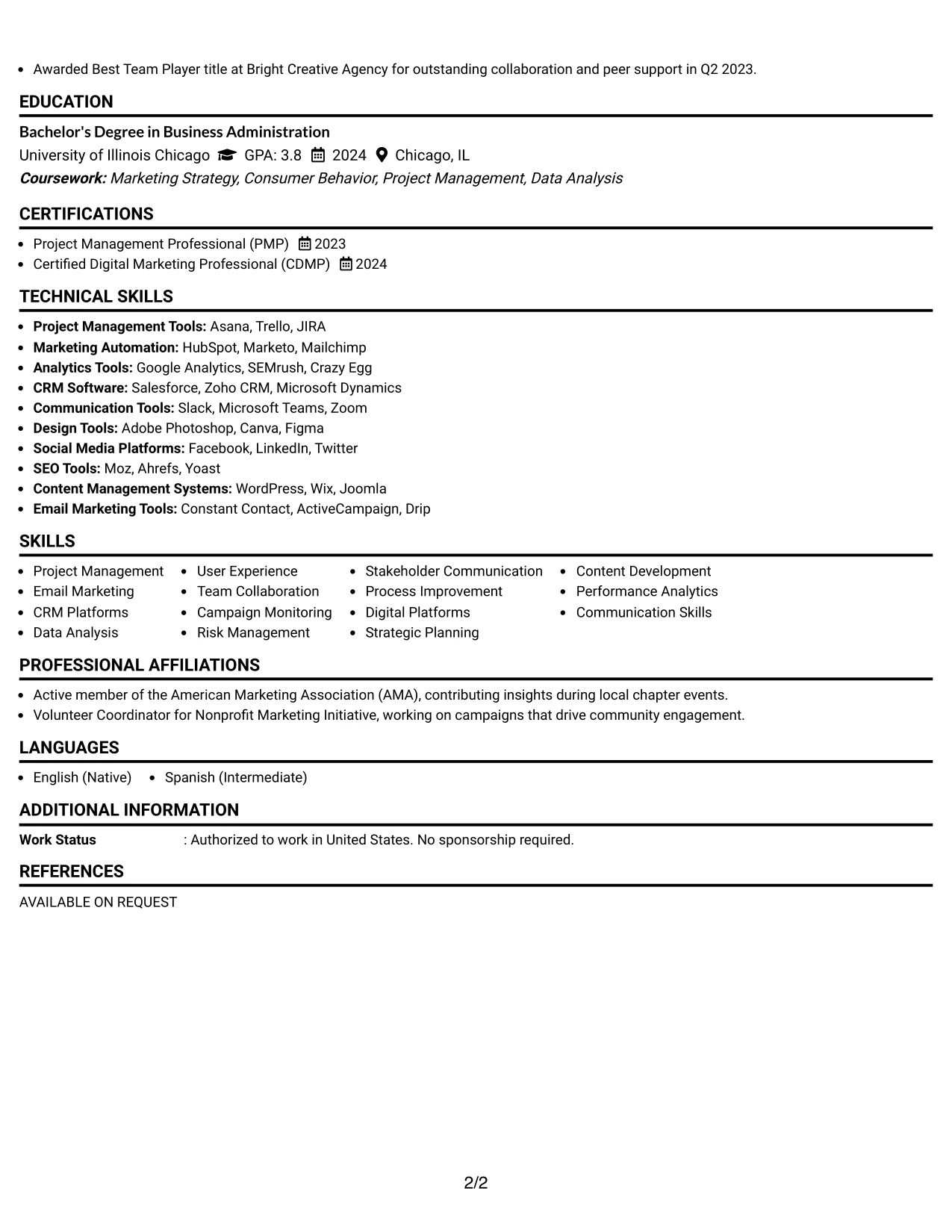 Resume Example Page 2