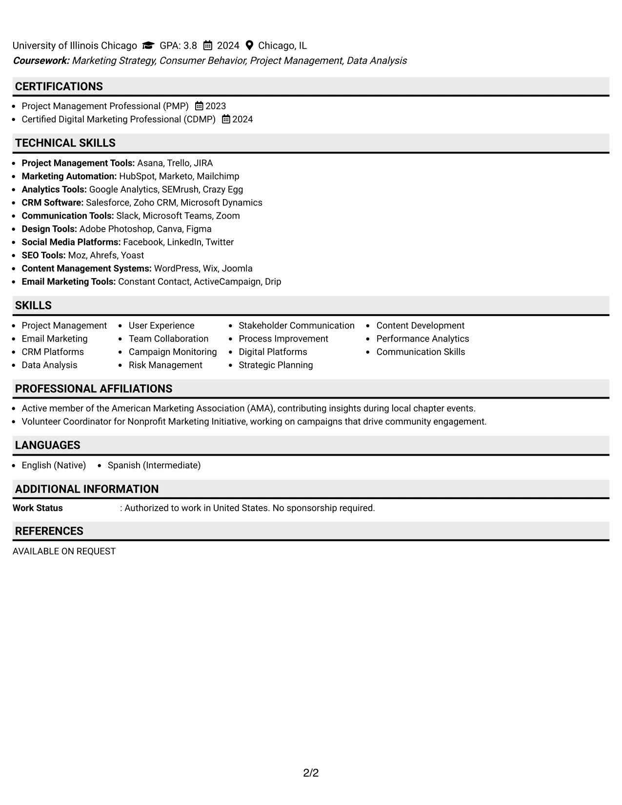 Resume Example Page 2