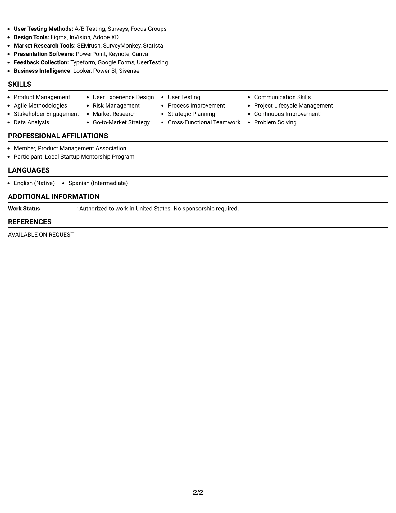 Resume Example Page 2
