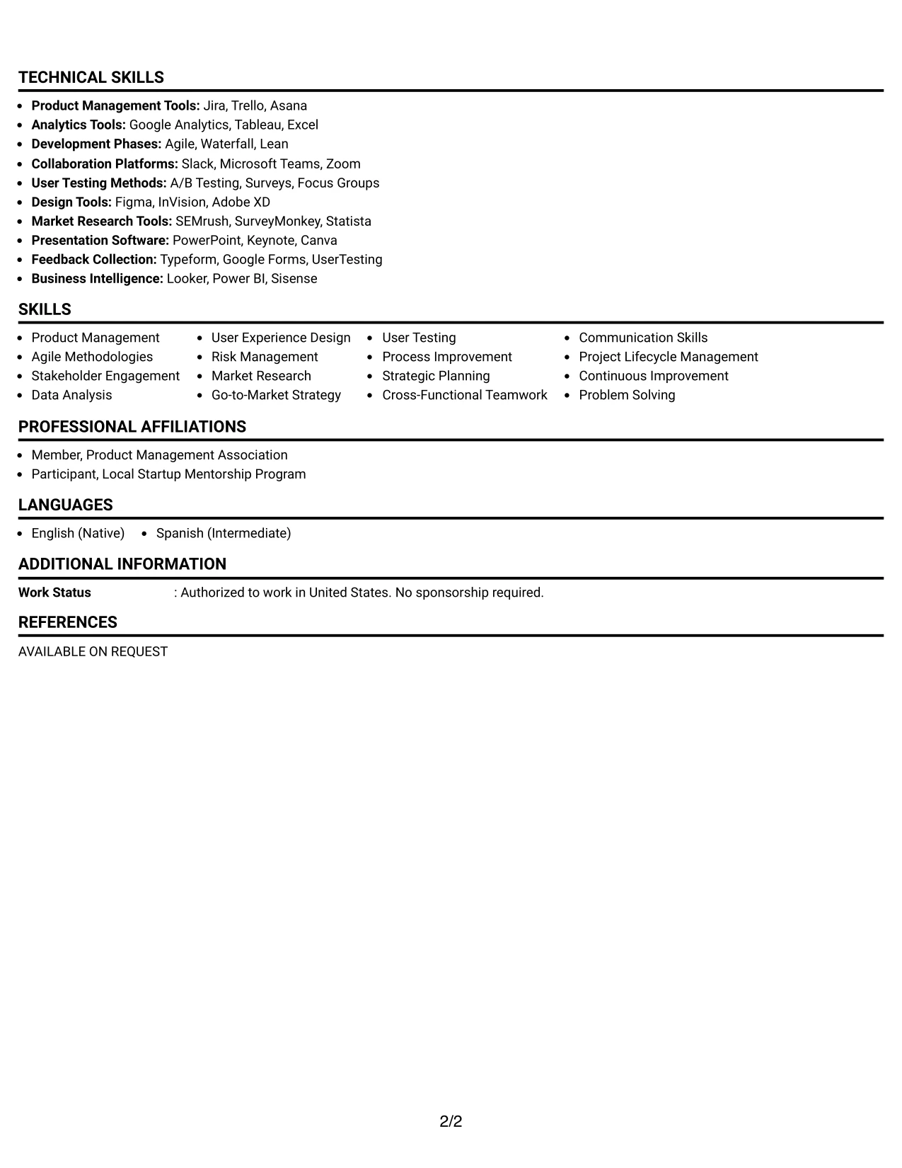 Resume Example Page 2