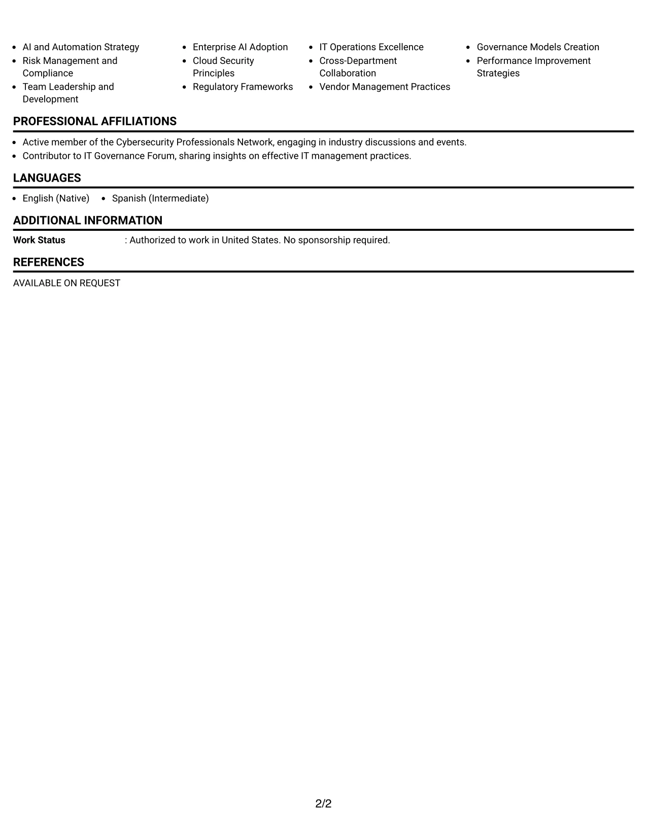 Resume Example Page 2