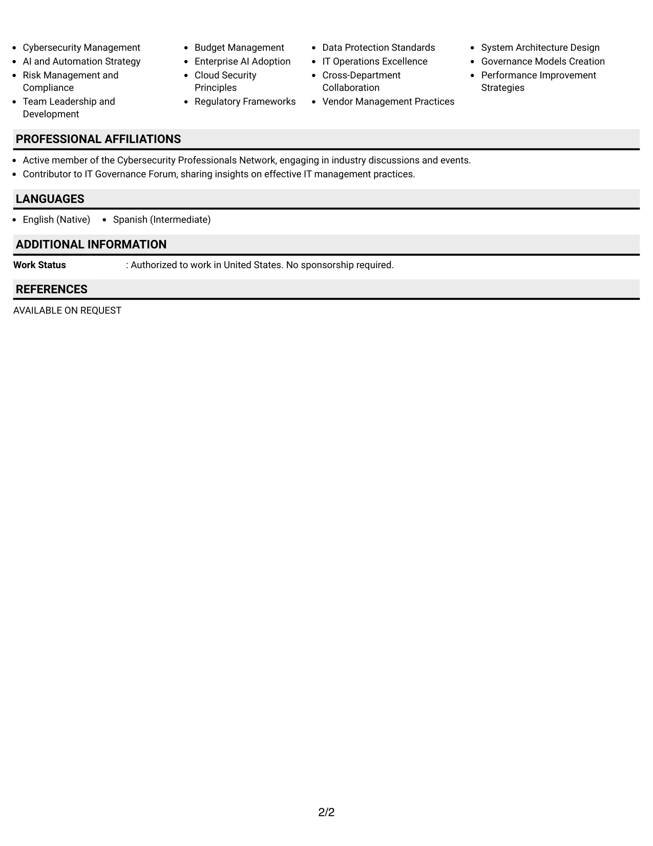 Resume Example Page 2