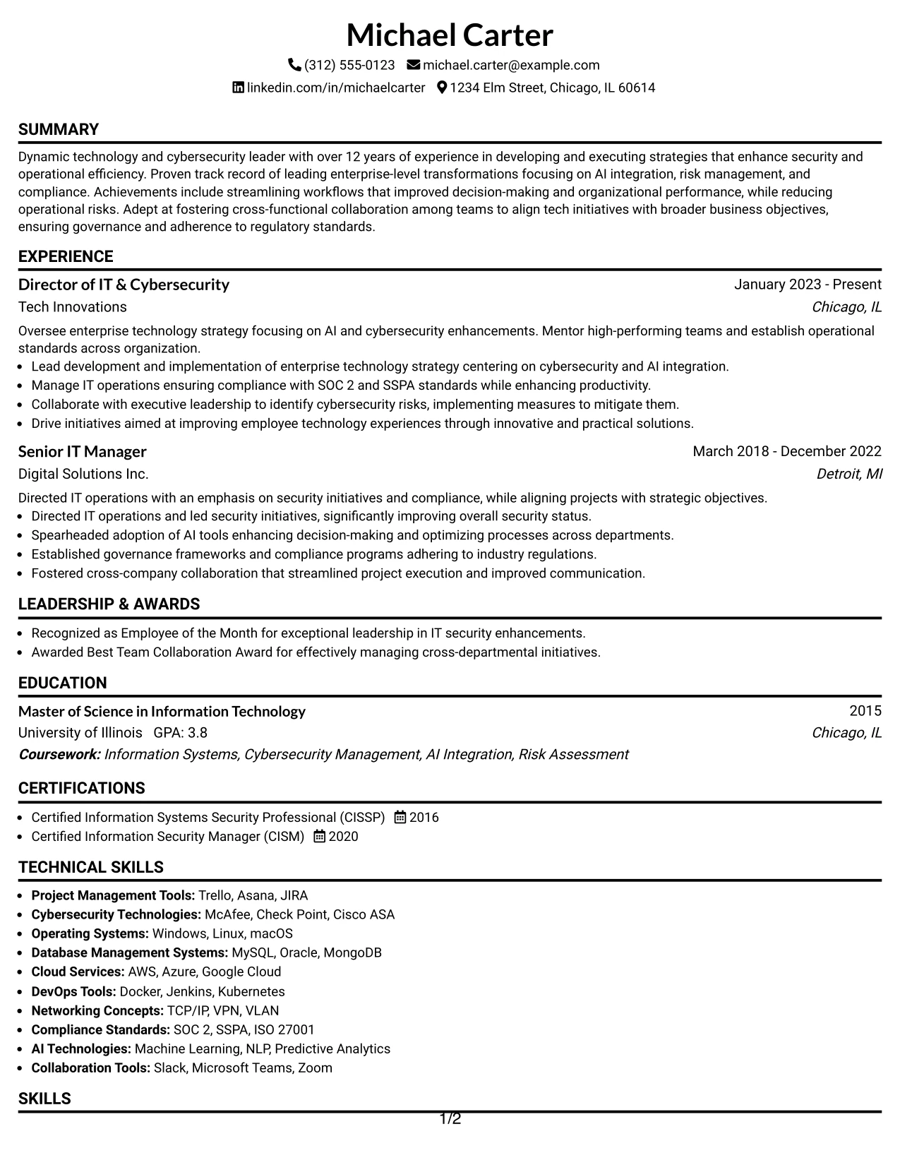 Resume Example Page 1
