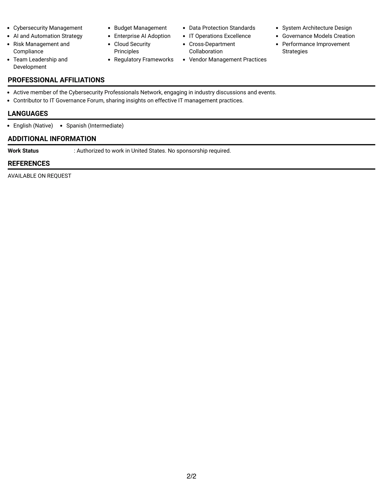 Resume Example Page 2
