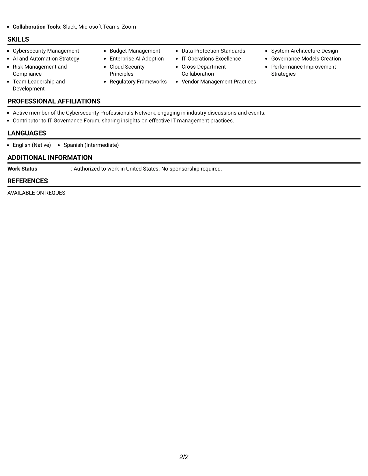 Resume Example Page 2