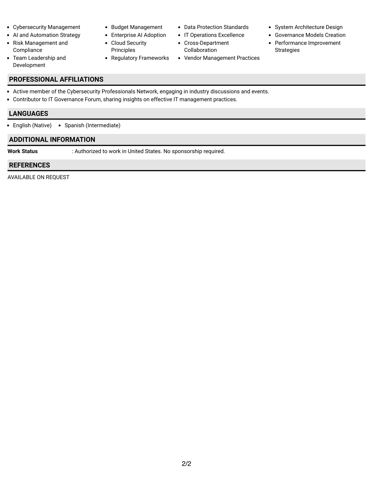 Resume Example Page 2