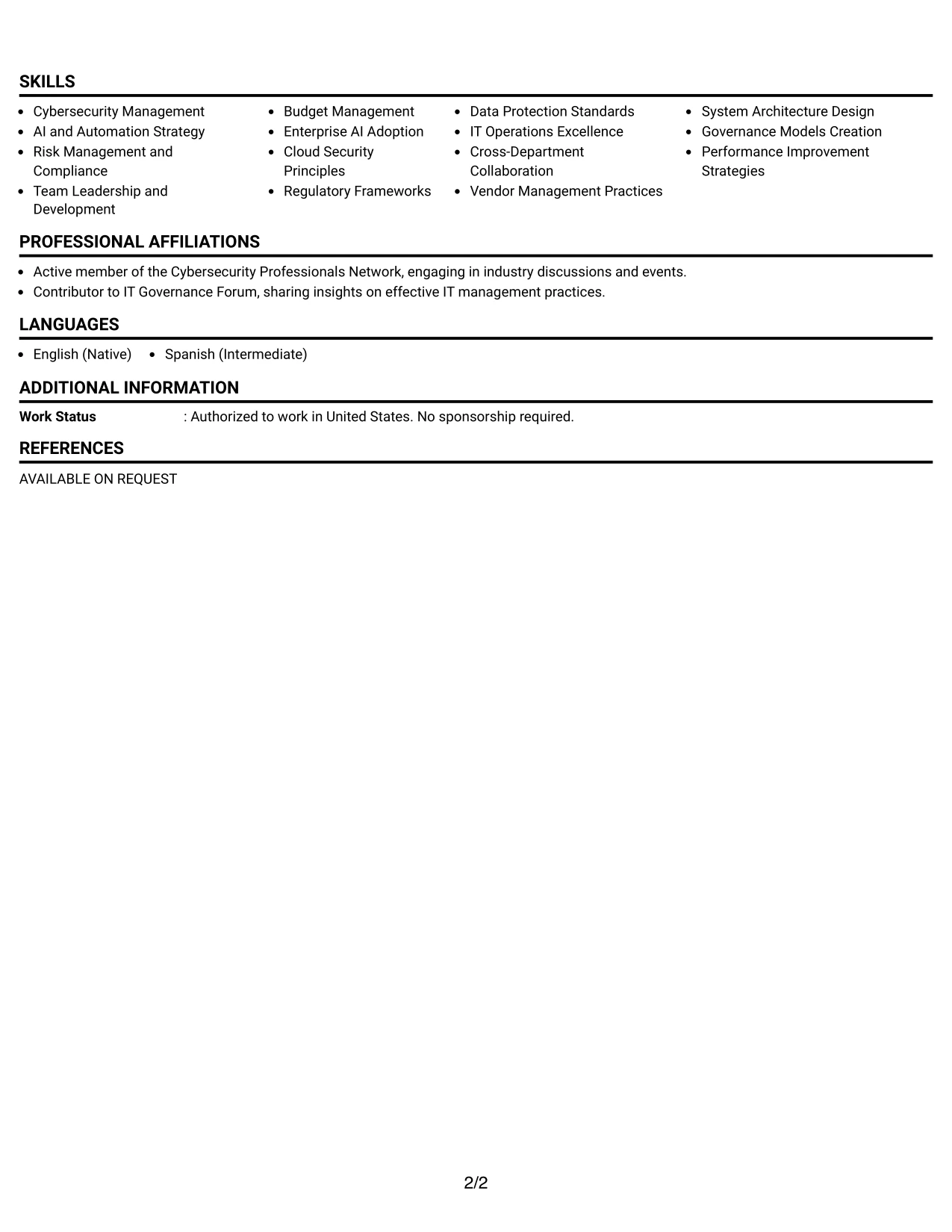 Resume Example Page 2