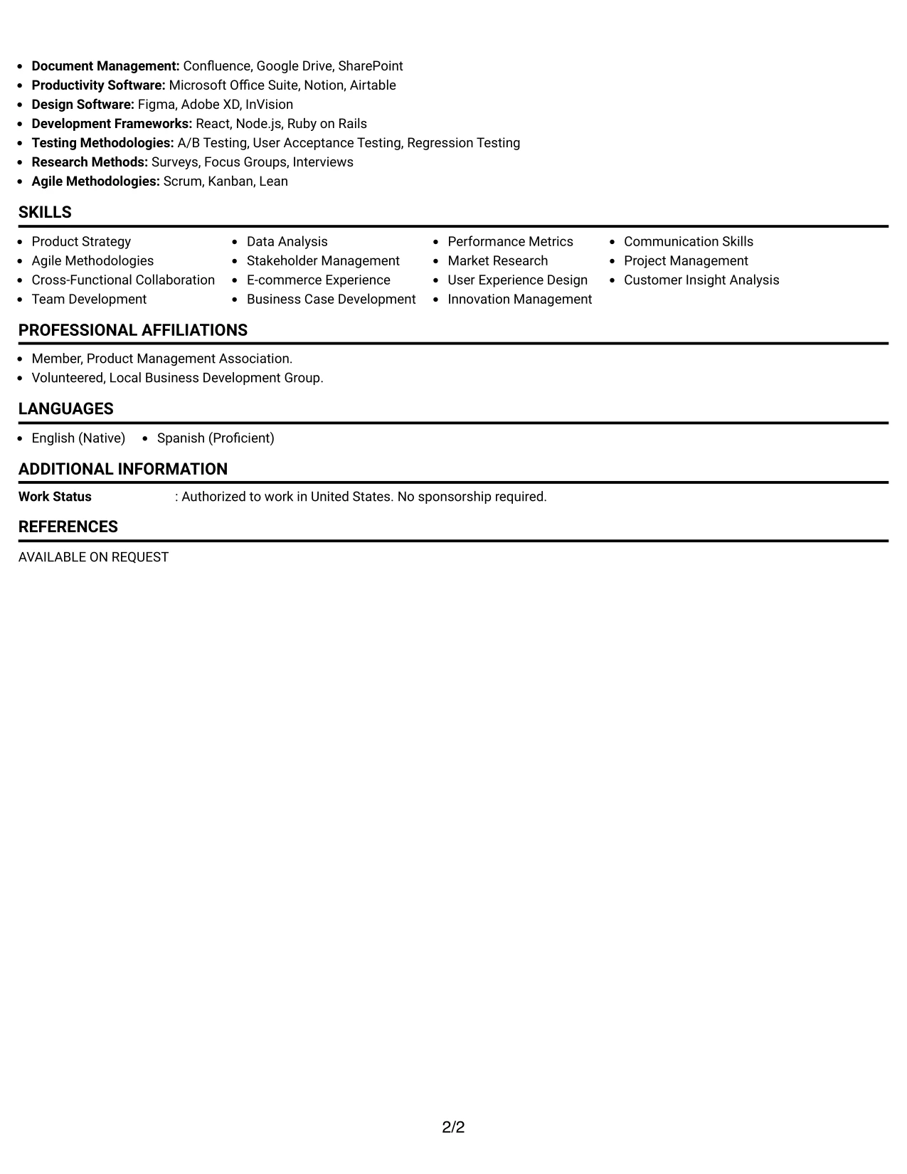 Resume Example Page 2