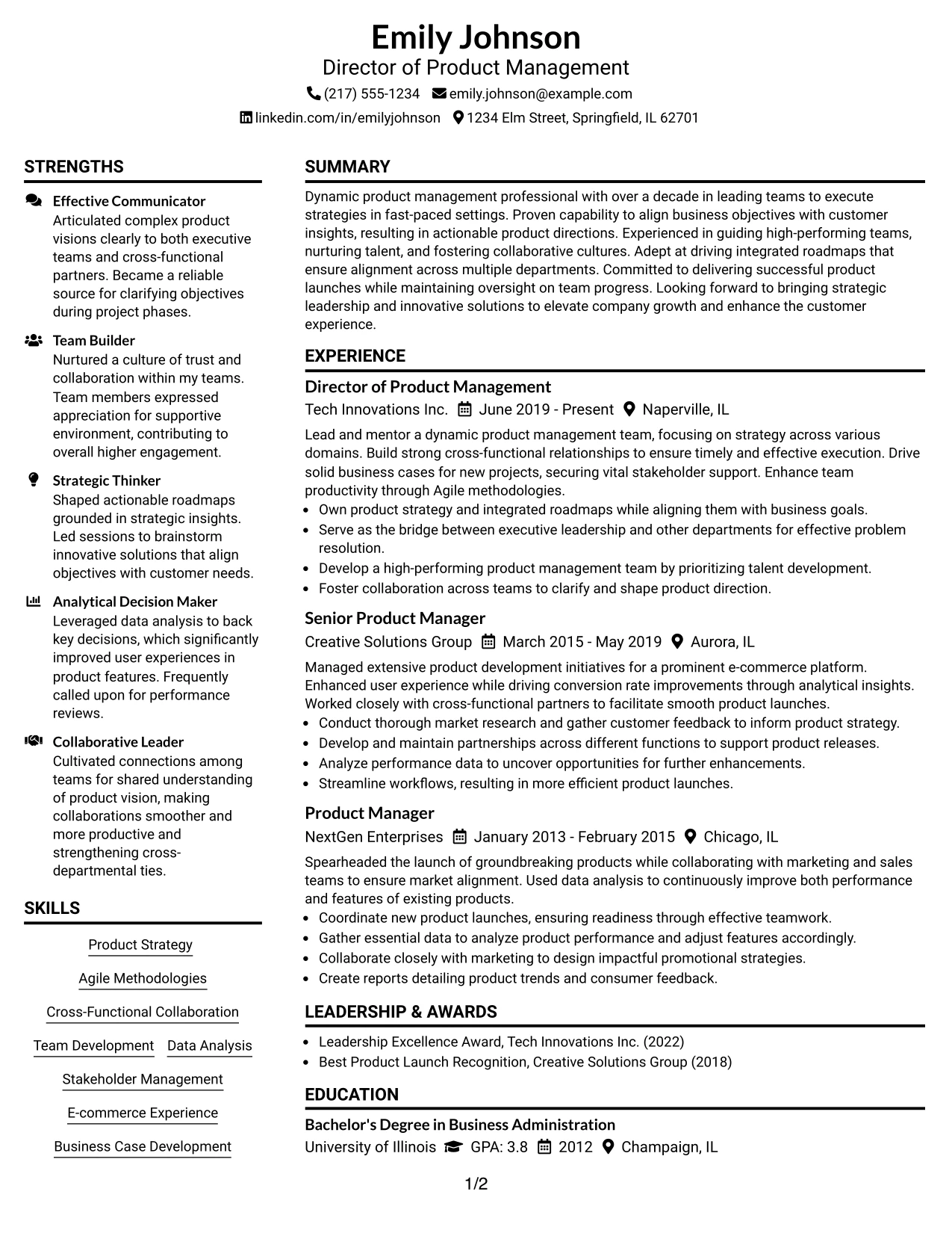 Resume Example Page 1
