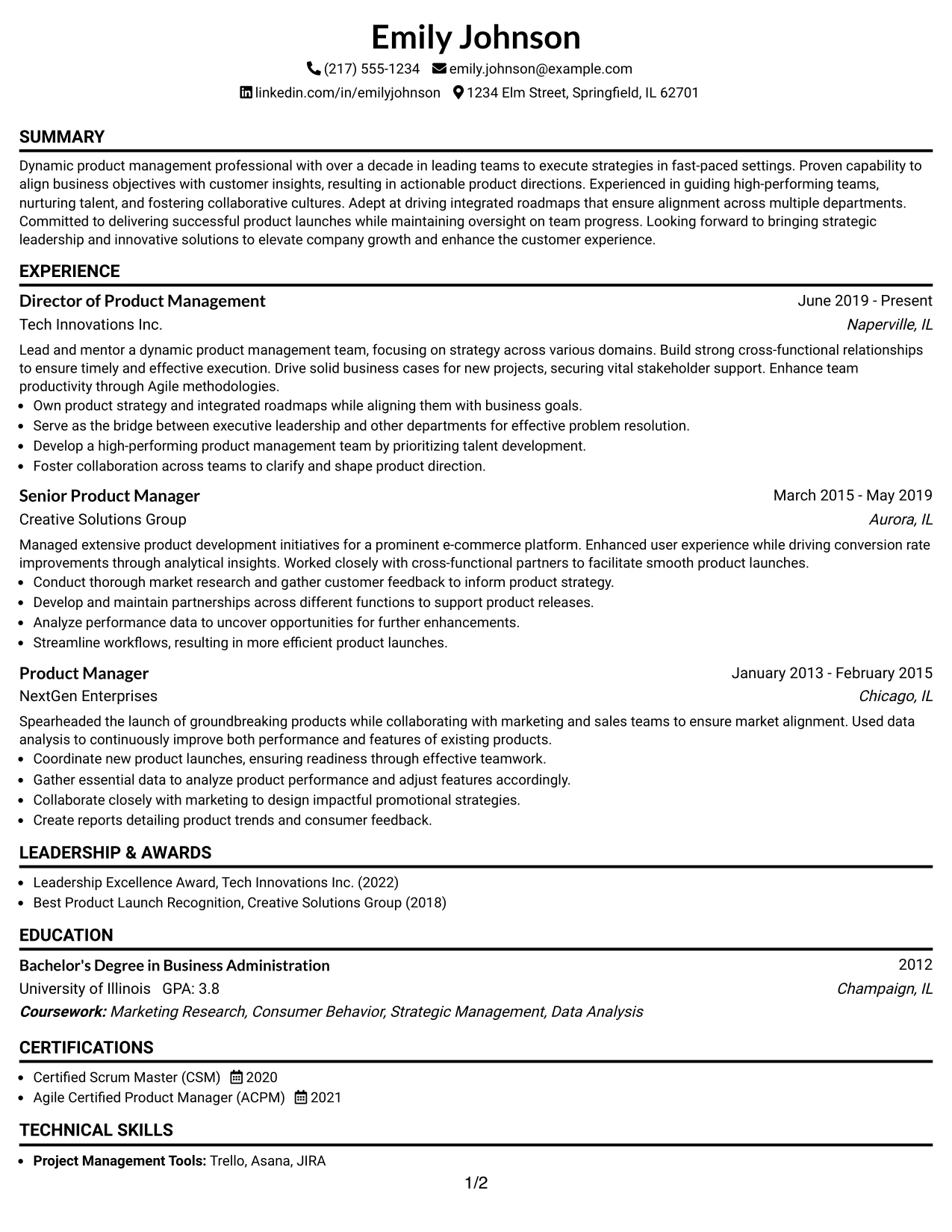 Resume Example Page 1