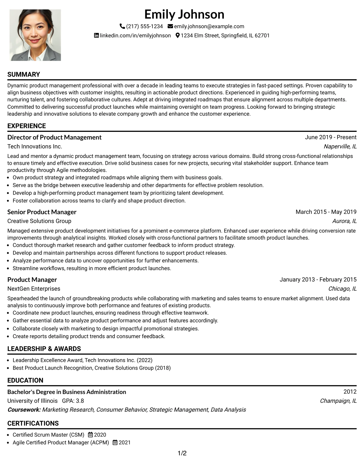 Resume Example Page 1