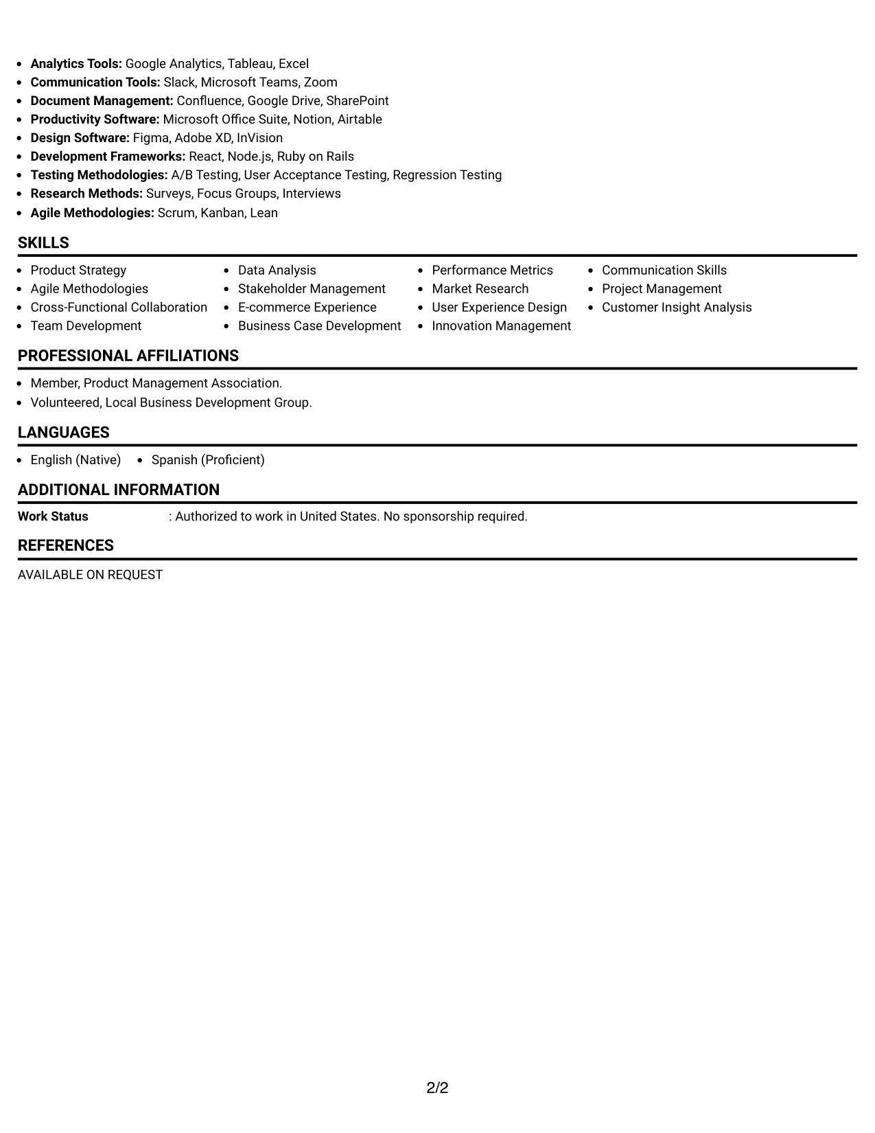 Resume Example Page 2