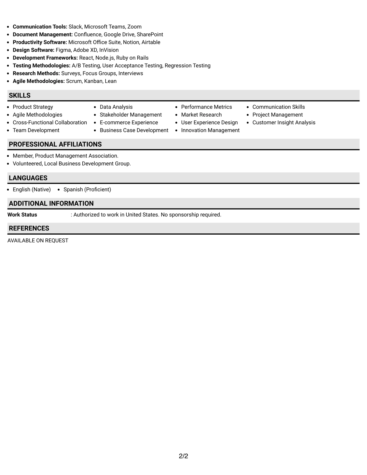 Resume Example Page 2