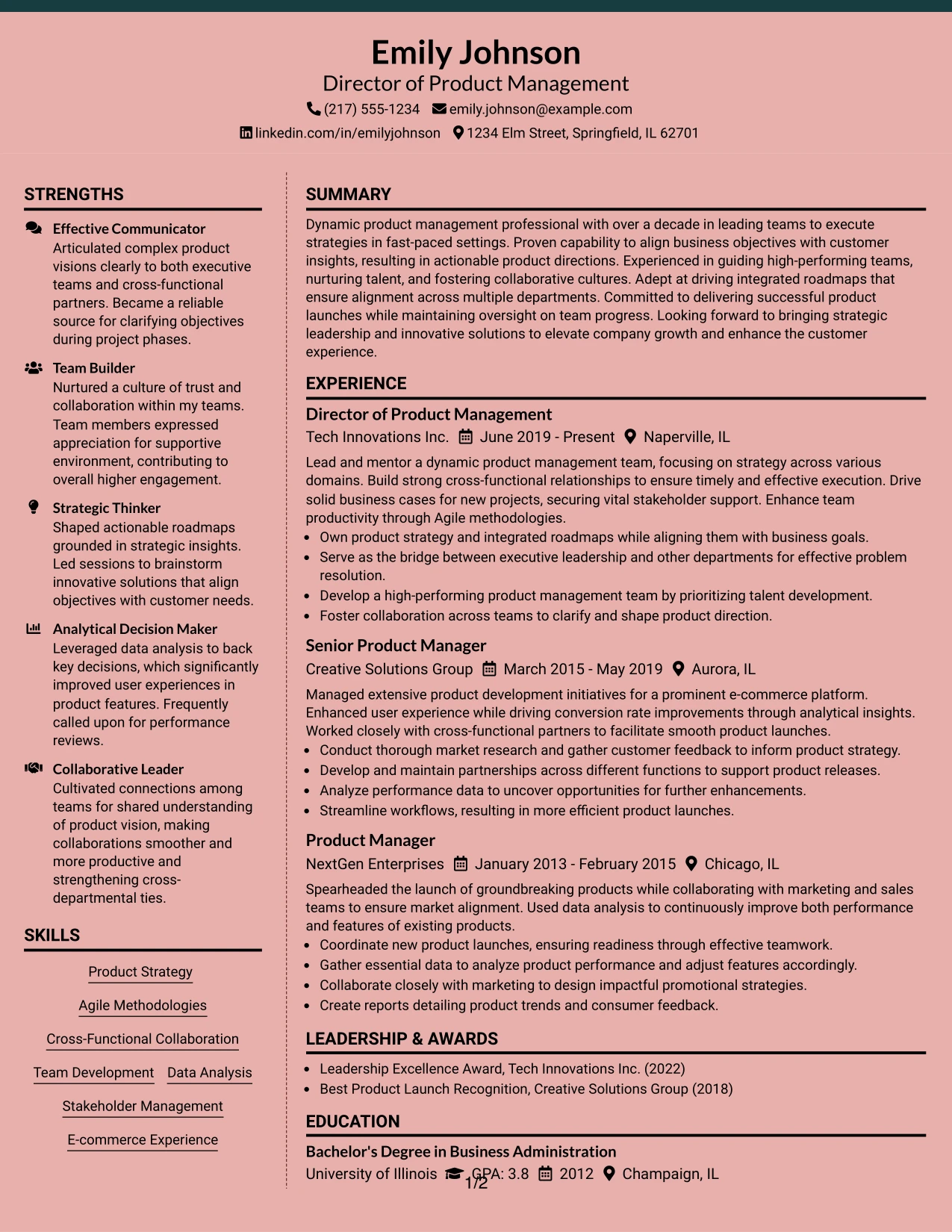 Resume Example Page 1