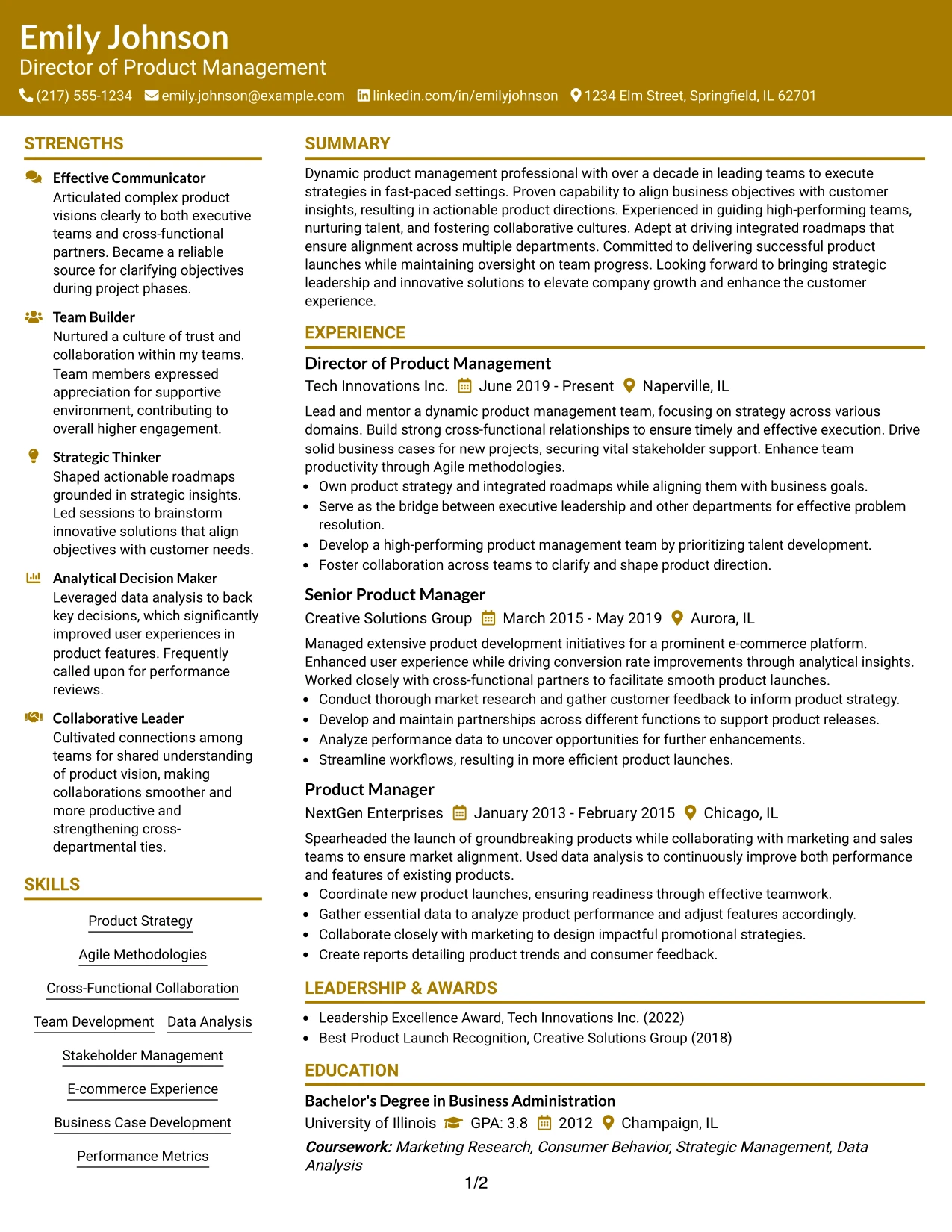 Resume Example Page 1