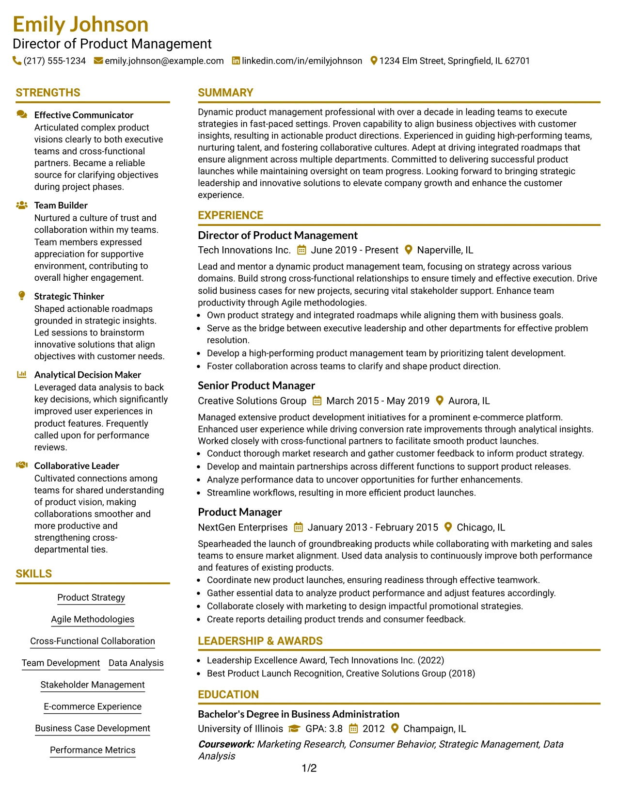 Resume Example Page 1