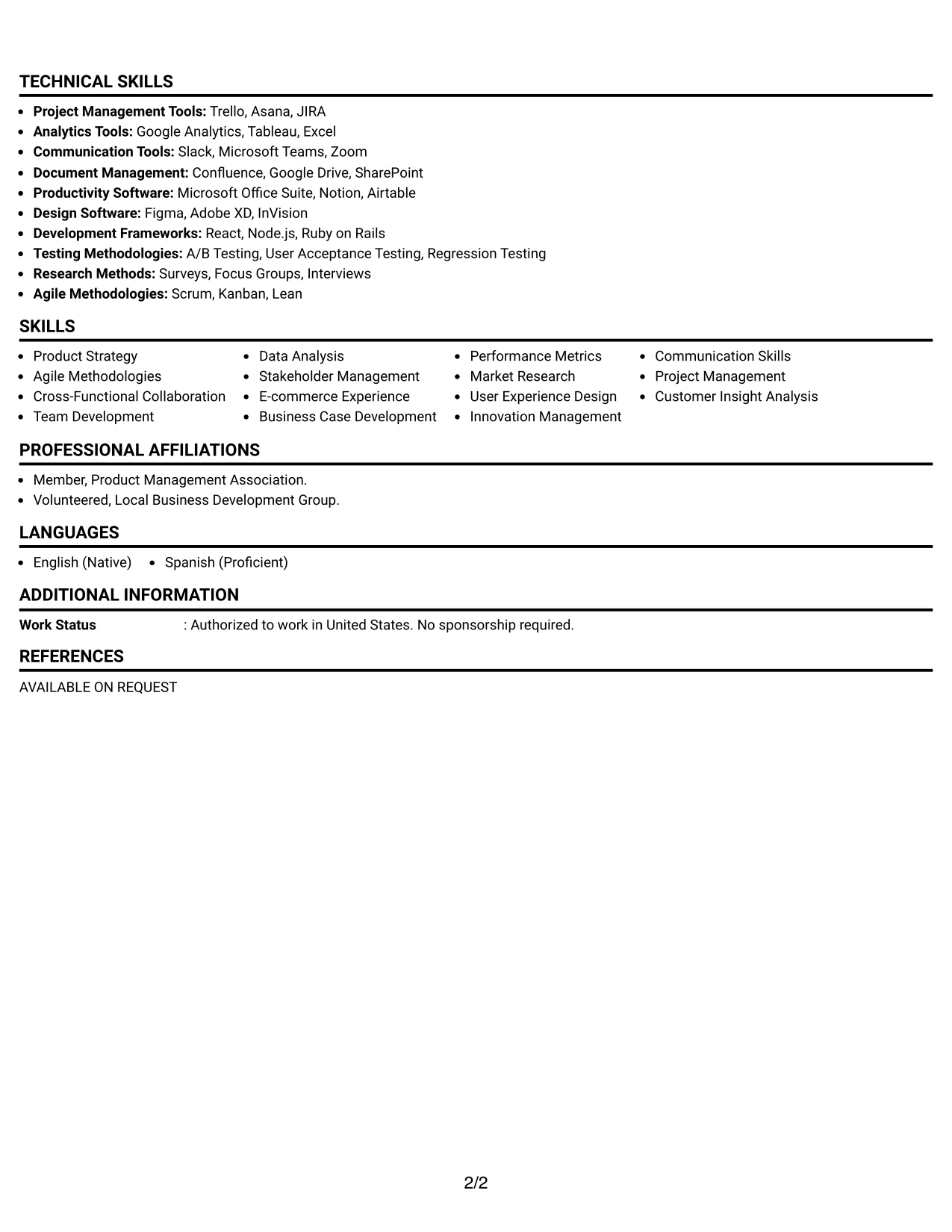 Resume Example Page 2
