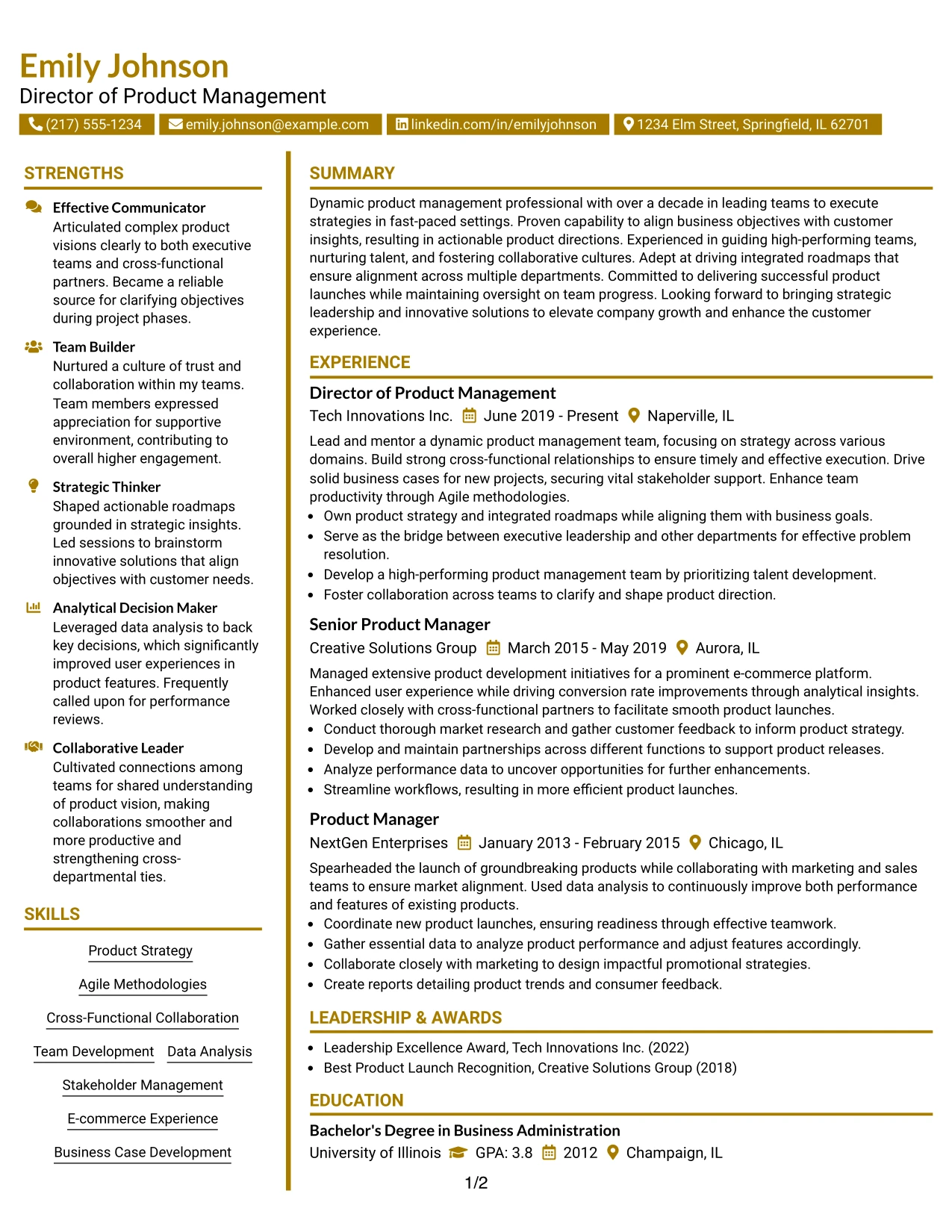 Resume Example Page 1