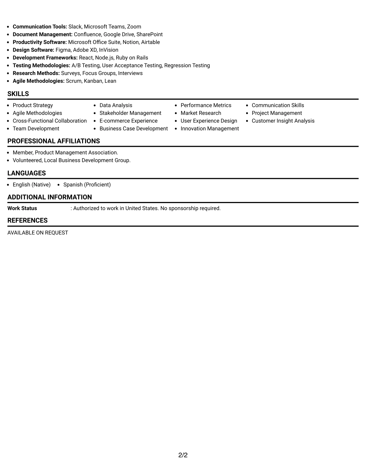 Resume Example Page 2